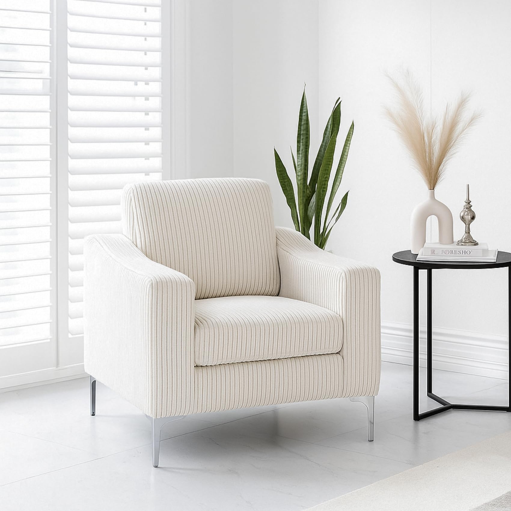Corduroy Accent Single Sofa Modern Accent Chair Couch with Thicken Cushion Silver Legs Comfy Reading Armchair for Living