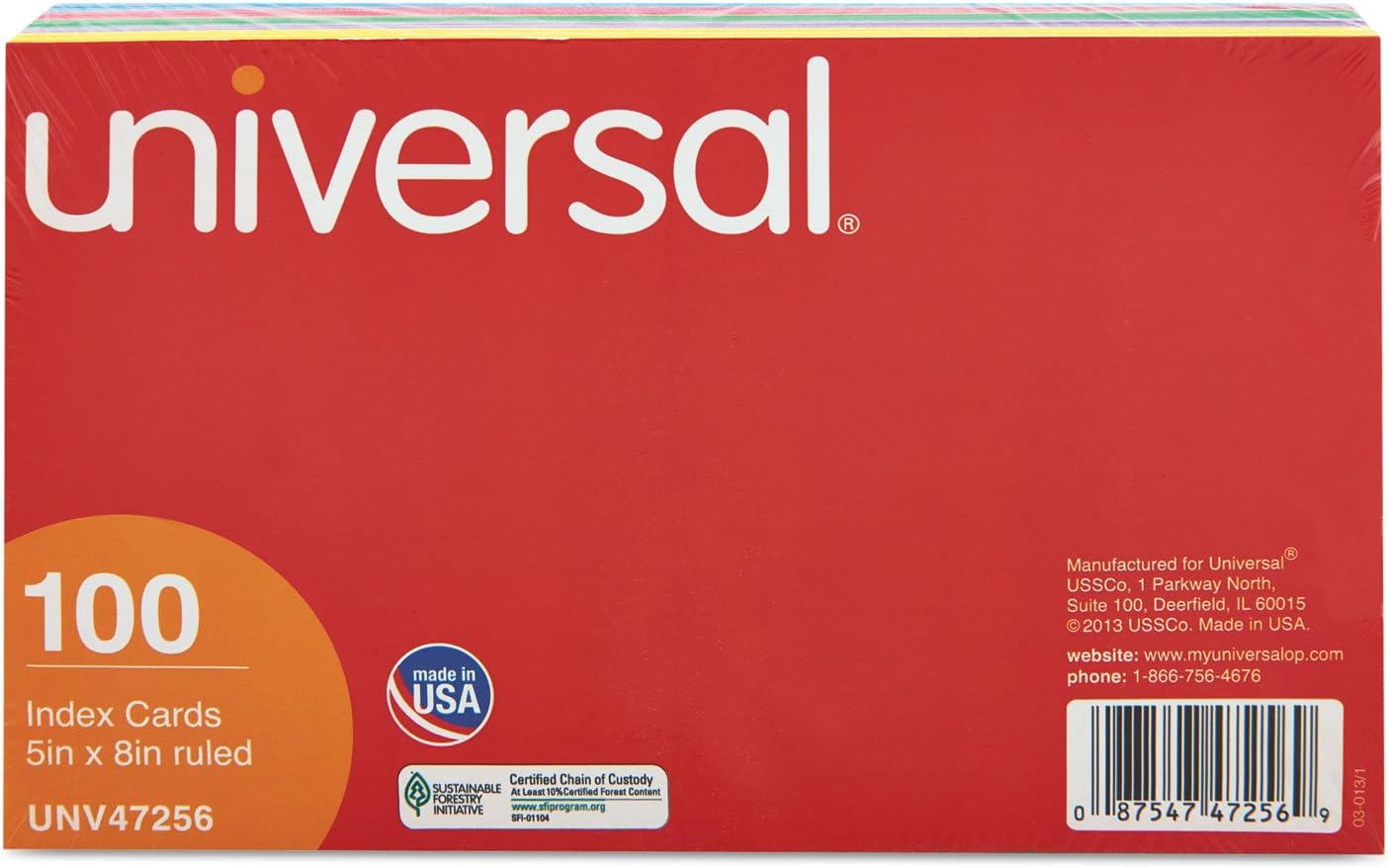 Universal 47256 Index Cards, 5 x 8, Blue/Salmon/Green/Cherry/Canary (Pack of 100)