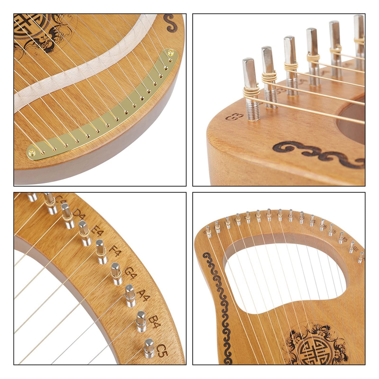 Harfa， 16 Strun Lira Harfa Drewniany Mahoń Instrument Muzyczny Instrumenty Harfowe