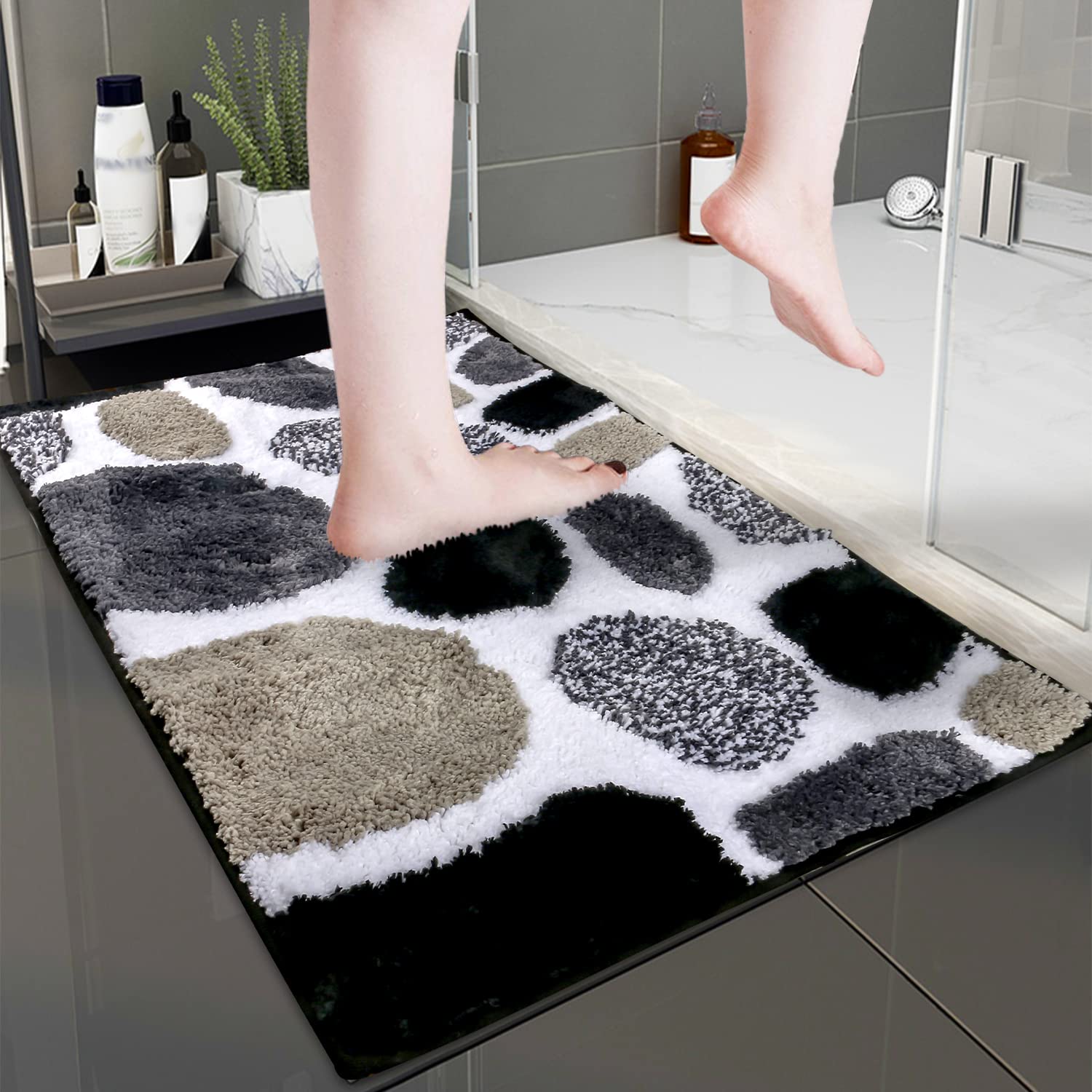 ZOKBOM Microfiber Bath Mat,Pebble Style Soft Bath Rug 50 x 80 cm, Super Absorbent Water Square Floor Mat For Spring Summer,Soft & Durable For Kitchen,Bedroom,Stair,Toilet,Tub (Gray)