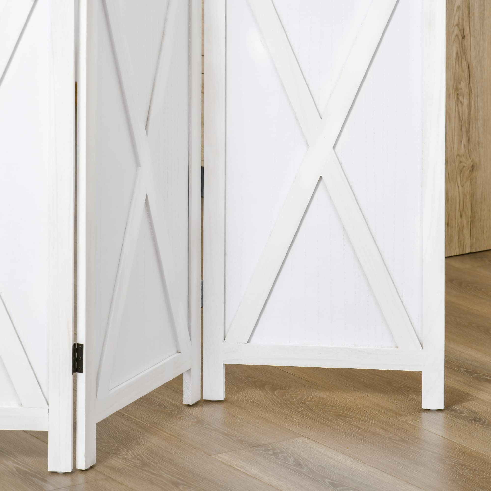 HOMCOM Biombo de 4 Paneles 182x170 cm Separador de Ambientes Plegable Biombo Separador de Ambientes para Salón Dormitorio Oficina Blanco