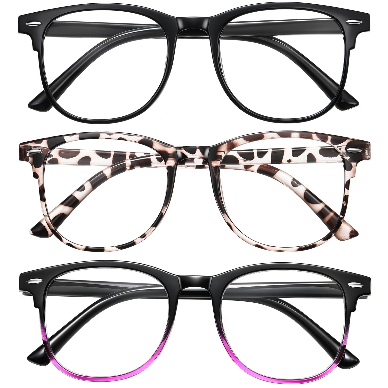 Okany 3 Pack Blue Light Blocking Glasses for Women Men, Round Computer Glasses Anti Eye Strain/UV/Glare Gaming Glasses