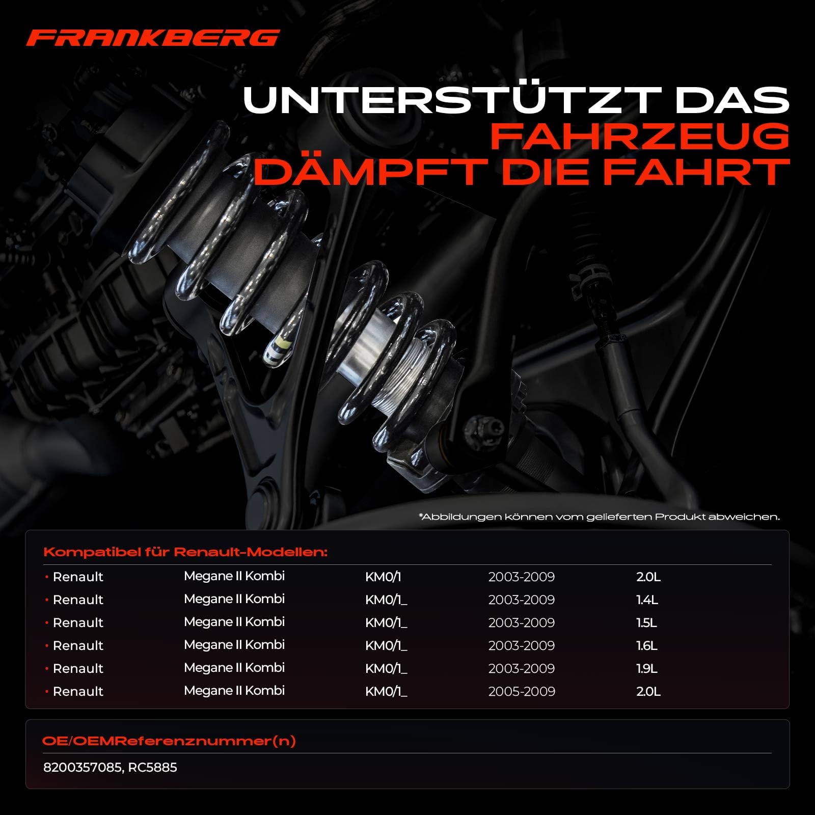 Frankberg 2x Ressort de suspension Remplacer# RC5885,8200357085 | Compatible avec M.e.g.a.n.e II Break KM0/1 1.6 16V 1.6 1.5 dCi 1.4 1.9 dCi 1.6 16V Hi-Flex 2.0 2.0 dCi 2003-2009