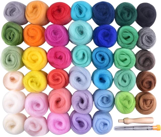 TUPARKA Felting Wool Roving Wool Felting Supplies Wool Roving Felting Basic Kit for Needle Felting Wool DIY Craft Beginners 40 Colors
