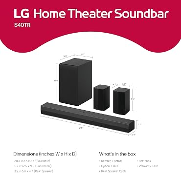 LG S40TR 4.1 ch. Home Theater Soundbar with Rear Surround Speakers and Wireless Subwoofer, Wow Interface, Dolby Audio, AI Sound Pro