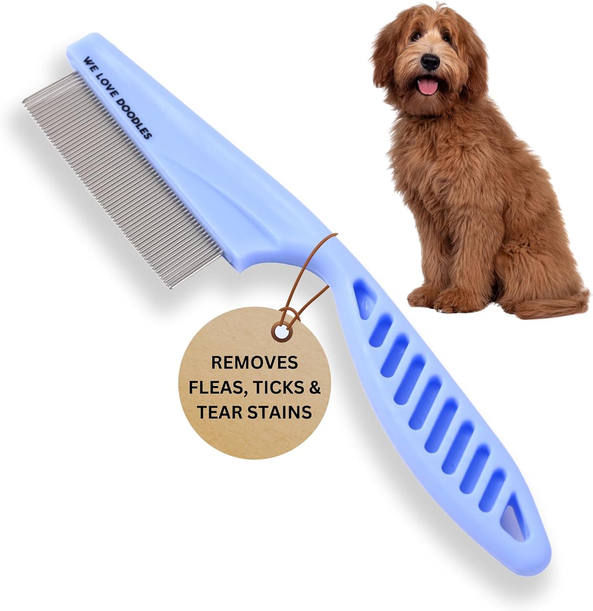 Tick & Flea Comb For Small Dogs, Fine Tooth Dog Face Brush For Tear Stains | Fine Tooth Metal Flea Comb for Dogs, Removes Lice, Ticks & Fleas Around Eyes, Face & Body, For Poodles, Doodles, Cats, Pets