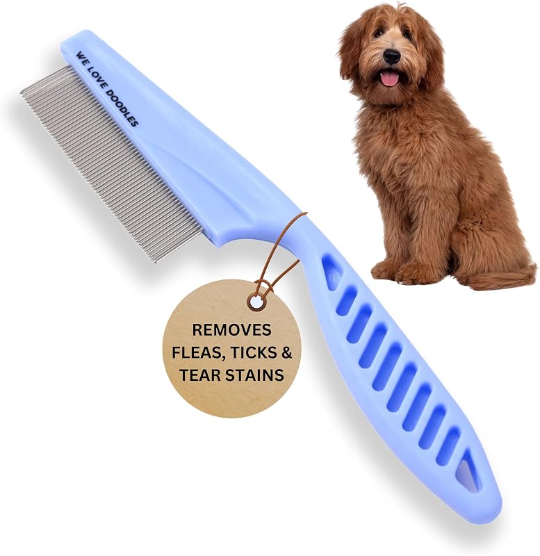 Tick & Flea Comb For Small Dogs, Fine Tooth Dog Face Brush For Tear Stains | Fine Tooth Metal Flea Comb for Dogs, Removes Lice, Ticks & Fleas Around Eyes, Face & Body, For Poodles, Doodles, Cats, Pets