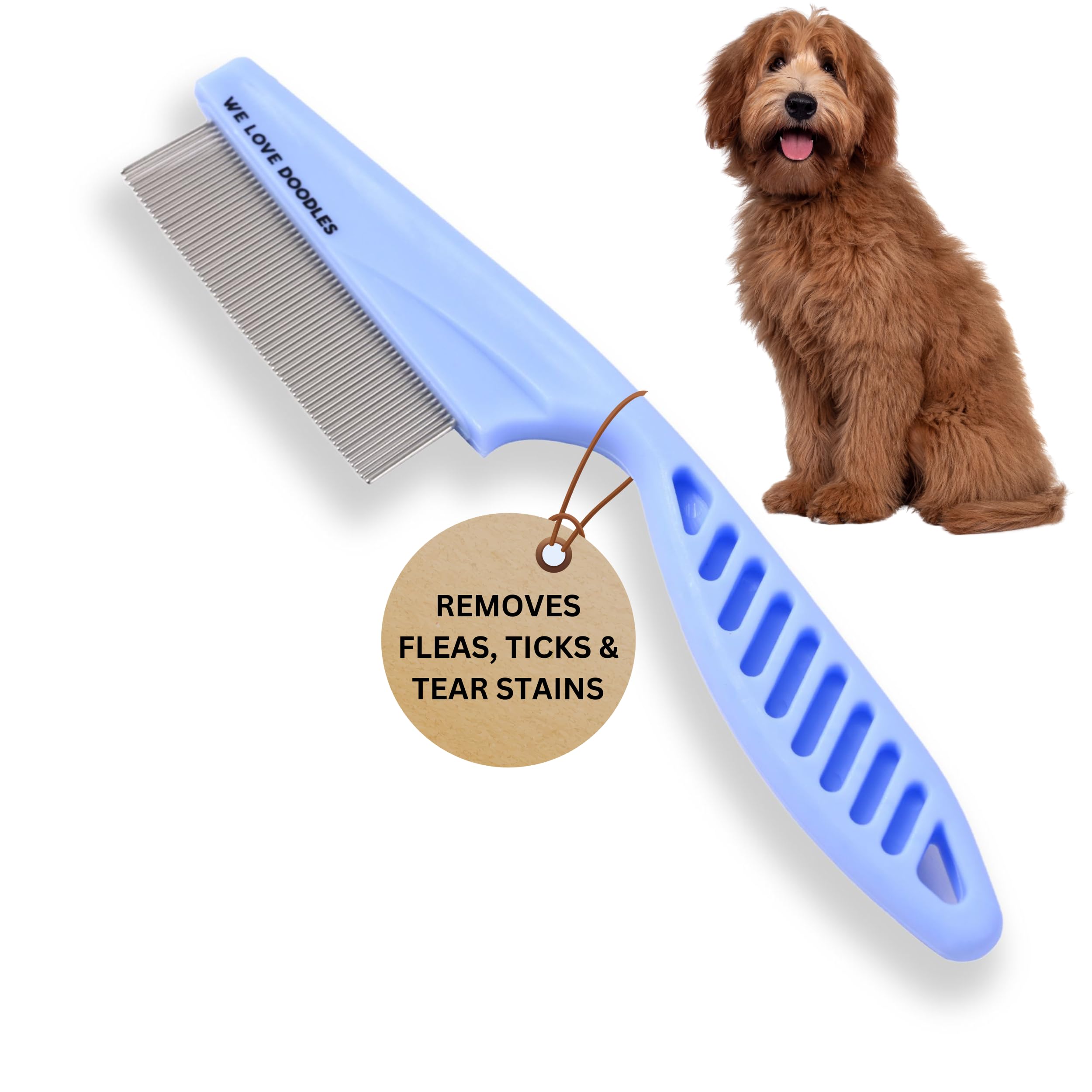 Dog Face Comb, Flea Comb for Dogs, Fine Tooth Tear Stain Remover Metal Comb, Removes Crust, Mucus, and Stains, Face Brush for Poodles & Other Breeds, Grooming Brush for Pets, Small [We Love Doodles]