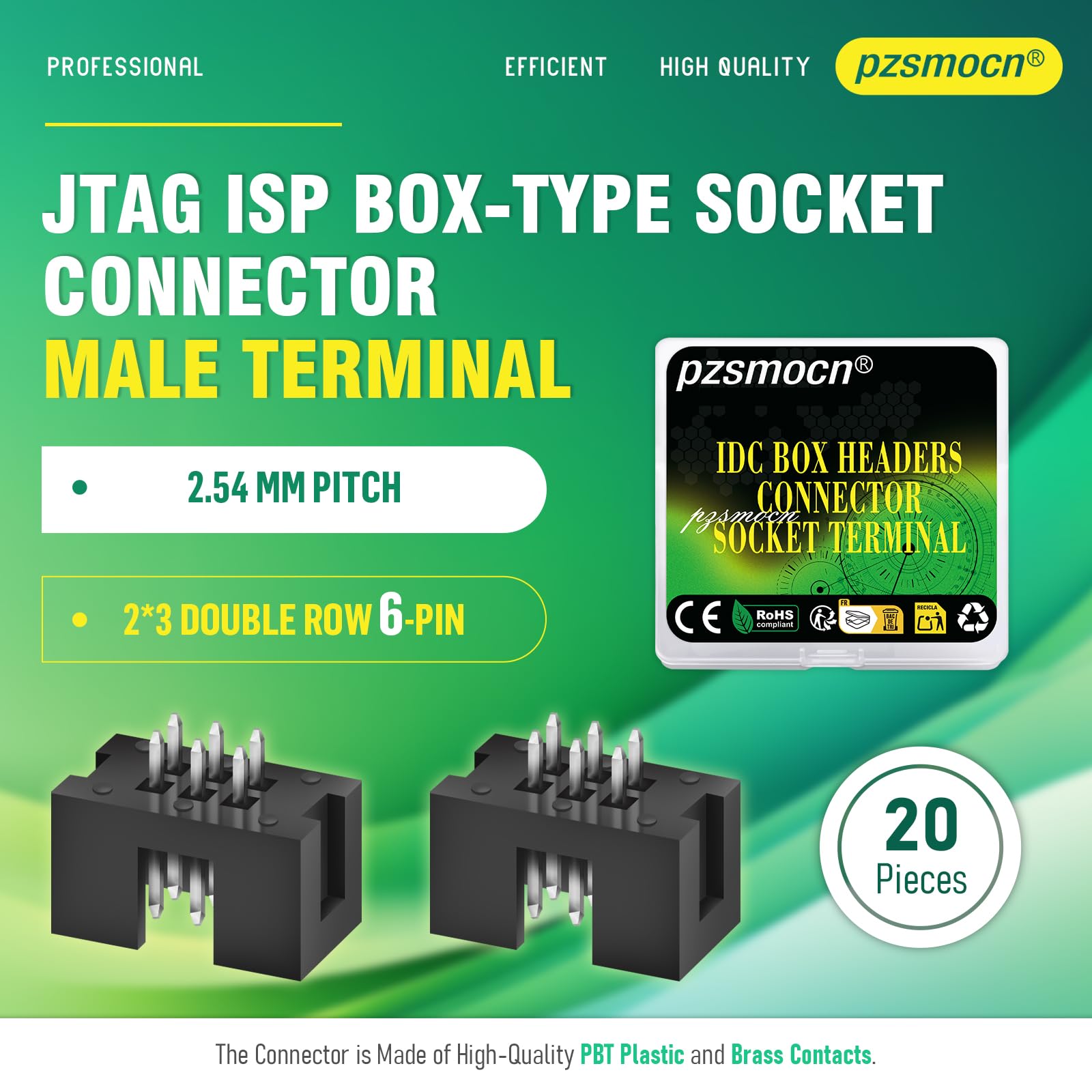 20 sztuk IDC 2 x 3 dwurzędowe 6-biegunowe złącze wtykowe męskie zaciski tulejowe 2,54 mm wymiar rastrowy, JTAG ISP 6-biegunowy prosty adapter zaciski gniazda do projektów elektronicznych PCB.