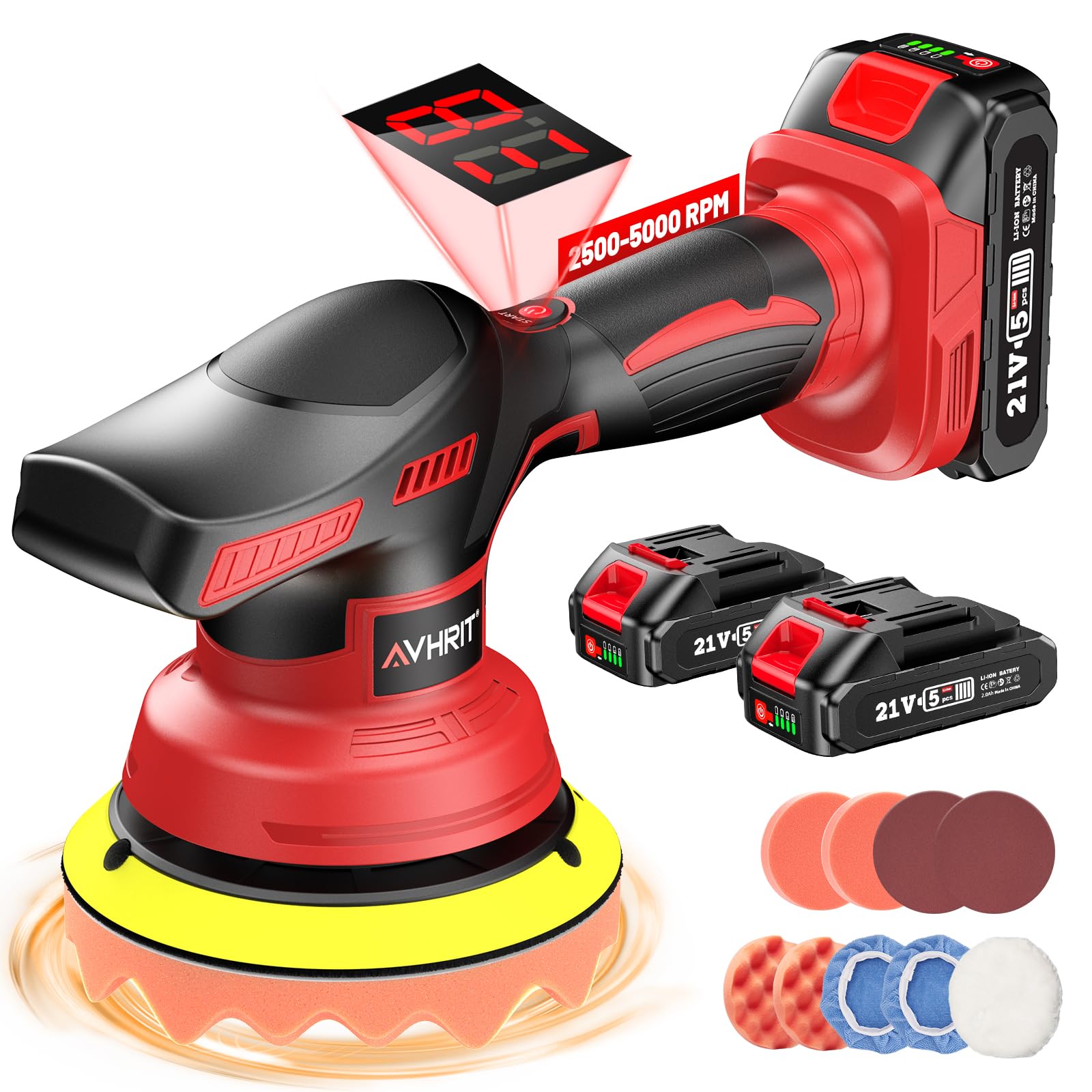 Lucidatrice Auto Senza Fili 6’’ 21V 4000mAh - Lucidatrice Orbitale Professionale con 8 Velocità,Schermo Digitale e 17 Accessori, Lucidatrici per Carrozzeria, Rimozione Graffi e Detailing