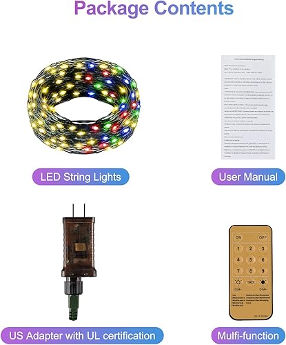 Miniatura 6 de Guirnalda de luces de Navidad para interiores y exteriores, 300 LED, color blanco cálido, multicolor, 99 pies, cable verde, regulable con control