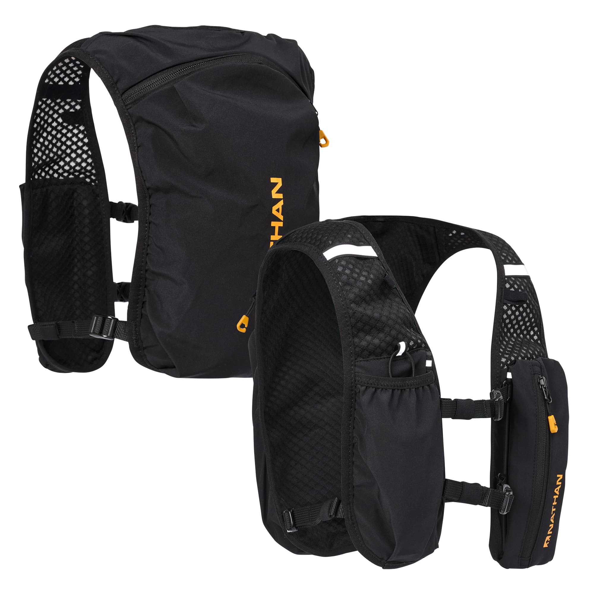 Nathan Running Hydration Vest - Leichte Laufweste für Damen & Herren - Verstellbarer Rucksack für Marathons - Reflektierender Trinkrucksack - OSFM - Schwarz