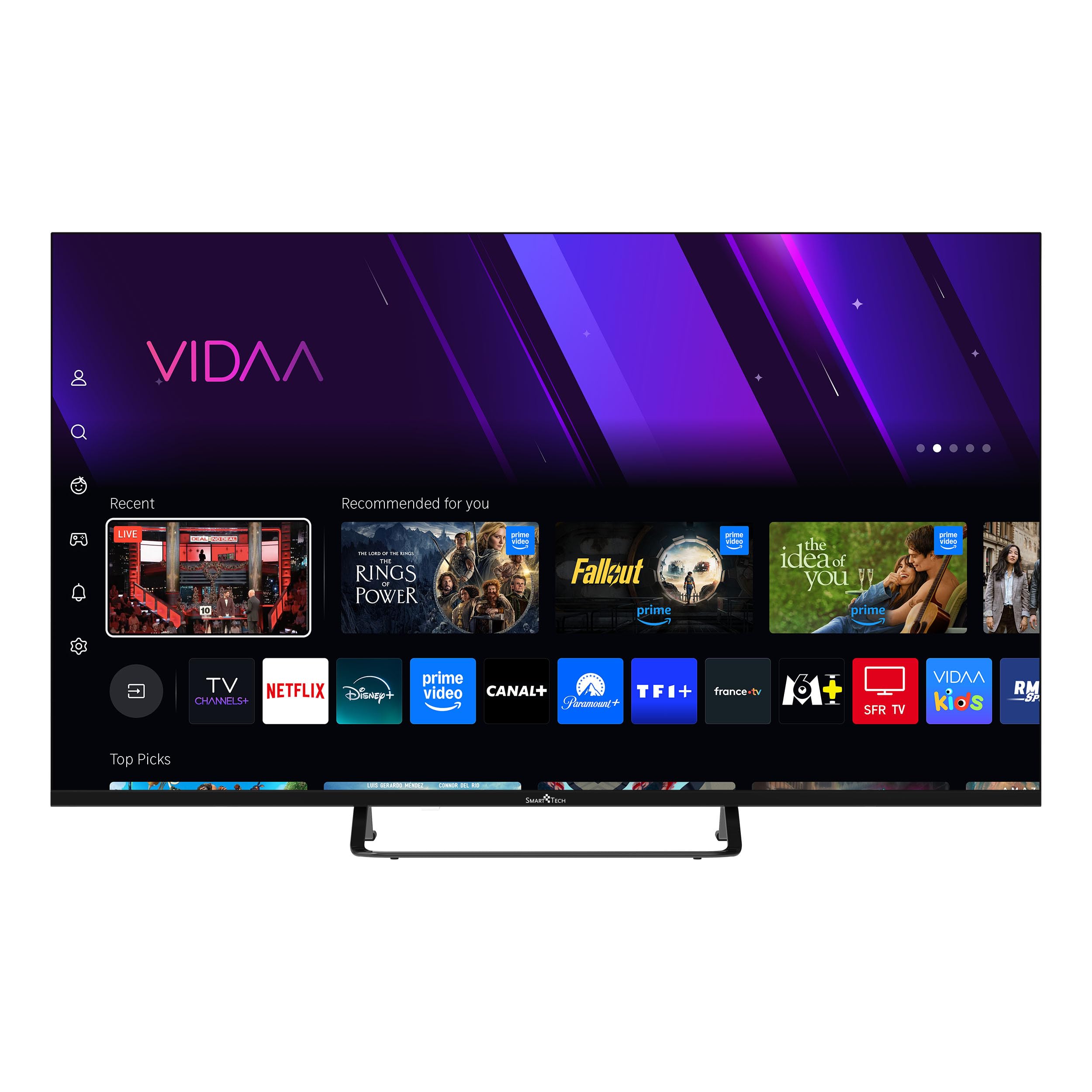 Smart Tech TV LED Full HD 43 Pouces (109cm) 43FV02V Smart TV VIDAA - Molotov, Netflix, Prime Video, Youtube, Plex - 3xHDMI - 2xUSB - Mode Hotel