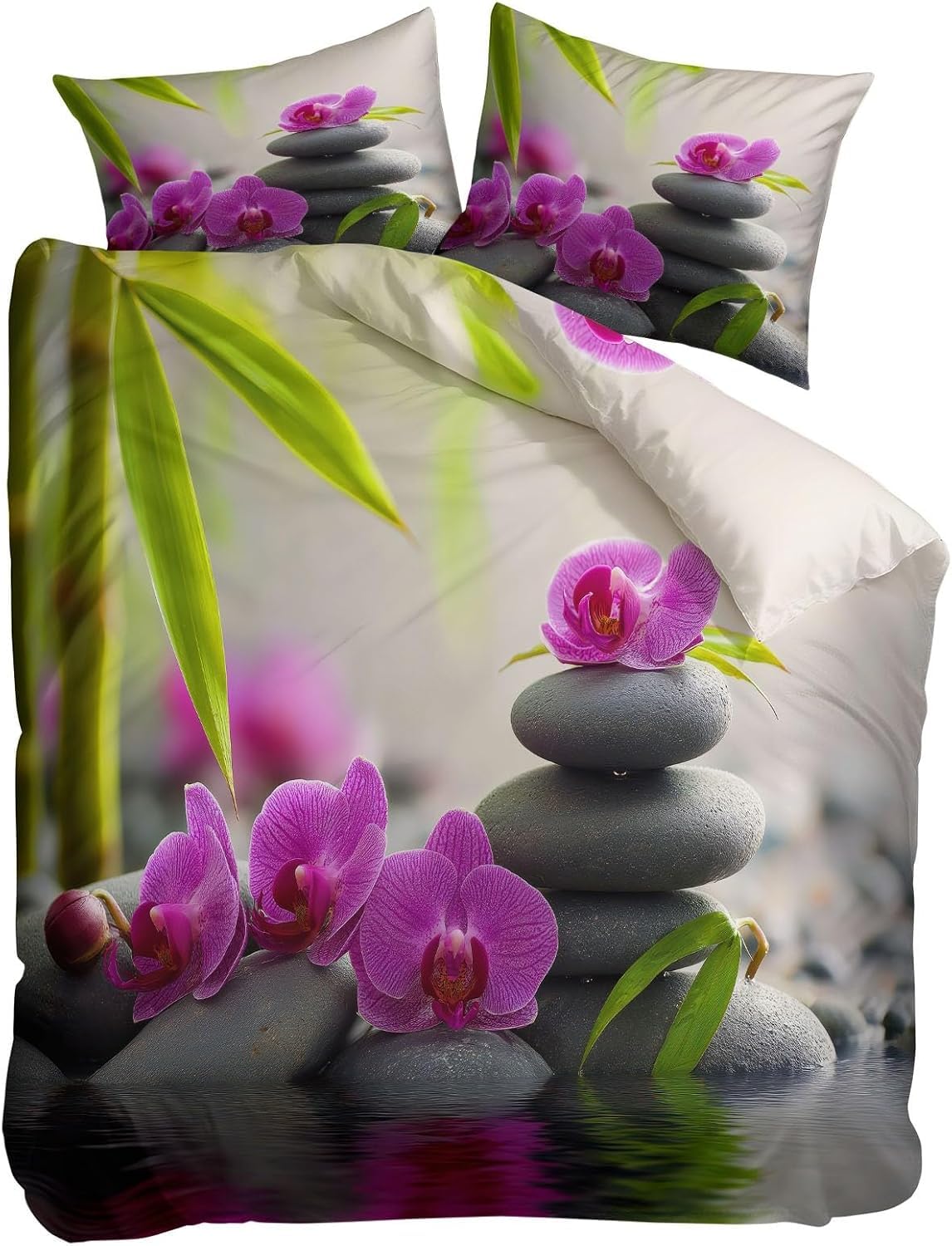 Parure de lit 2 personnes ambiance spa zen violet avec housse de couette 200x200 D-238
