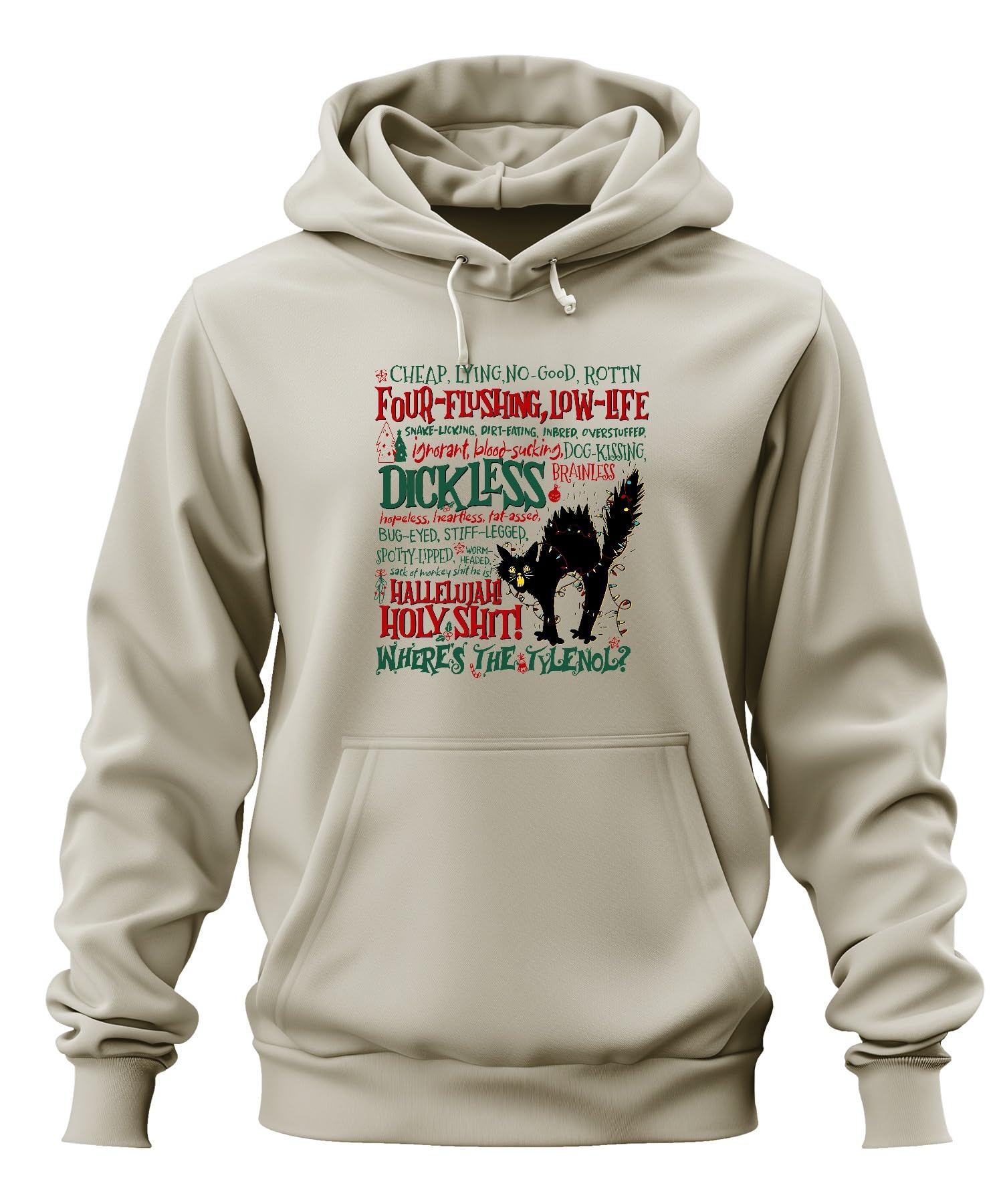 Printera Unisex Natural Hallelujah Holy Where's The Tylenol Christmas Cat Griswold Hoodie Hoodie, Xxl