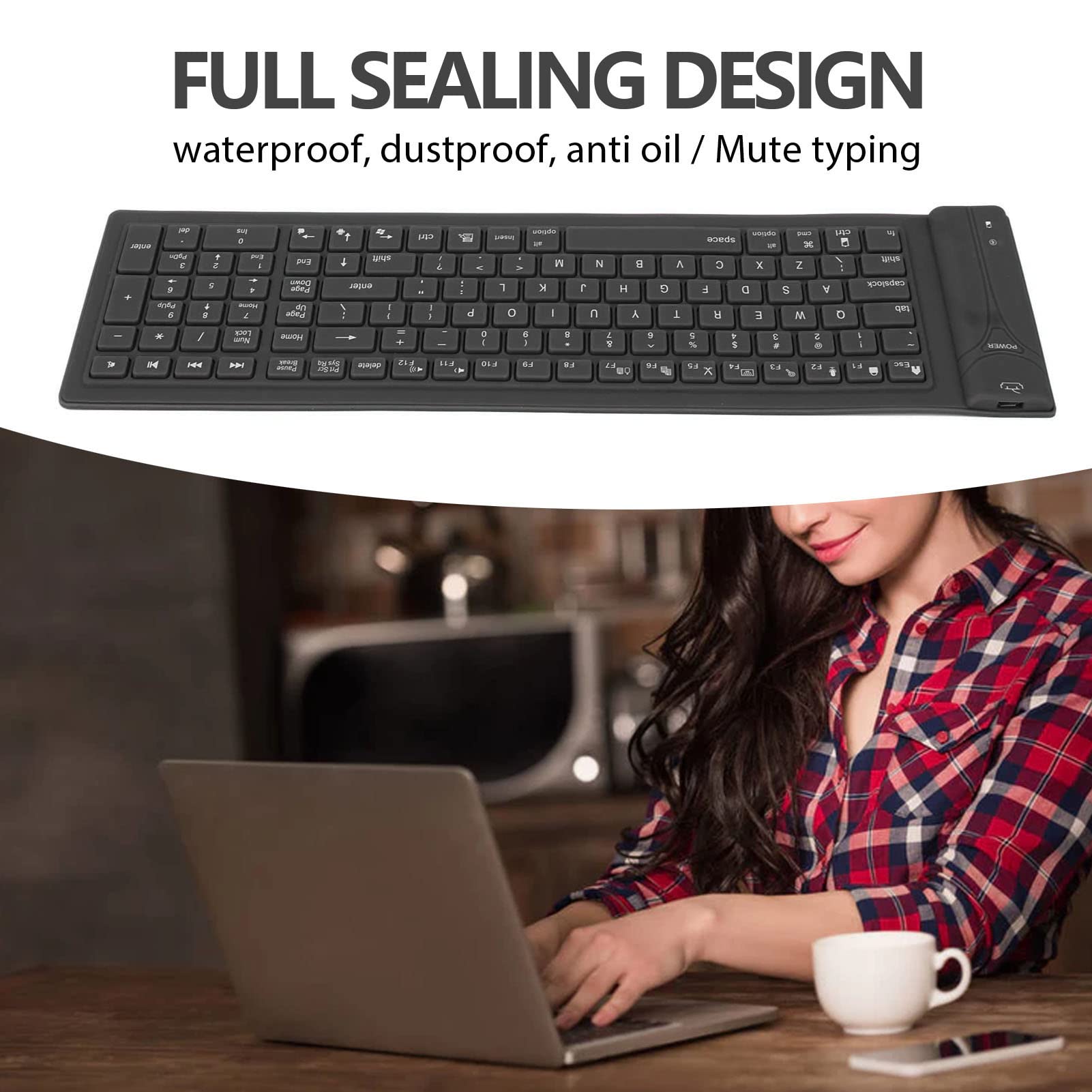 Tastiera silenziosa in silicone pieghevole tastiera in silicone senza fili 108 tasti portatile gomma morbida leggera impermeabile arrotolabile per computer portatile PC