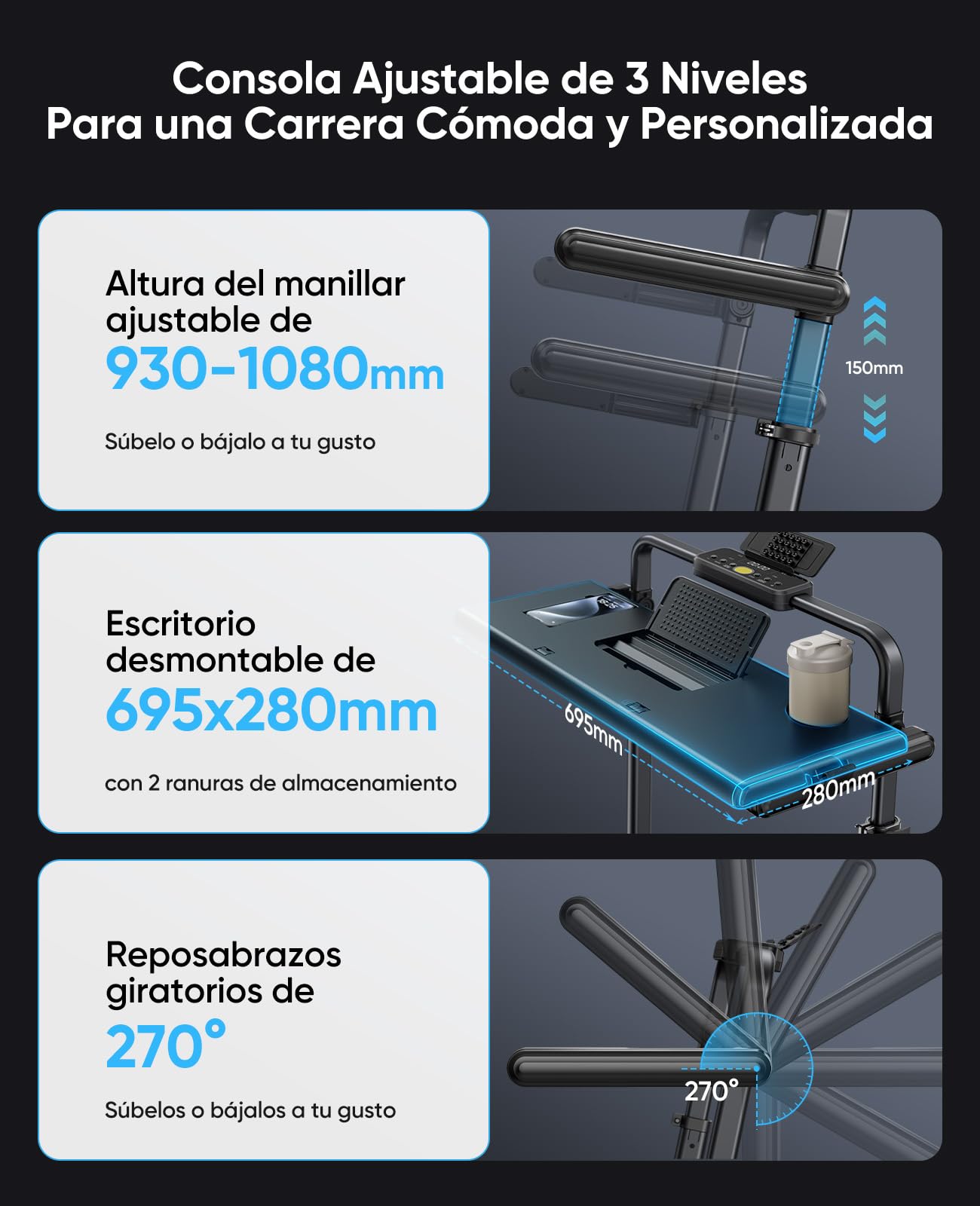 Cinta de Correr 6 en 1 con Inclinación,Walking Pad de hasta 12 km/h con Pendiente del 9%,Cinta de Correr Plegable de 2,5 HP para Oficina,Doble Pantalla LED,Capacidad de 120 kg (Light Blue)