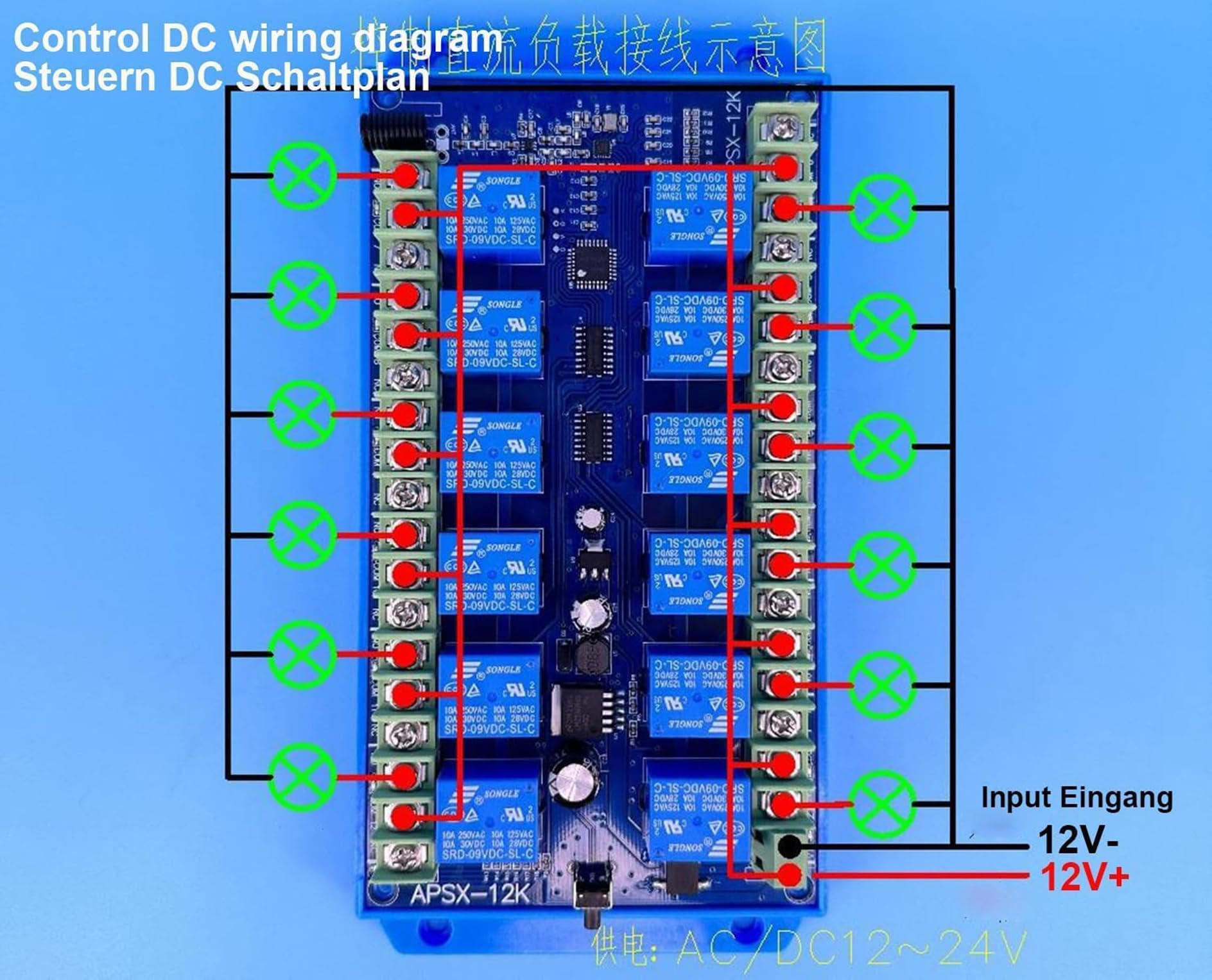 Mando a distancia de 12 canales CC 12 V 24 V receptor inalámbrico + emisor manual con retroalimentación 400 m control remoto grúa accionamiento lineal motor de luz con un botón todo encendido y