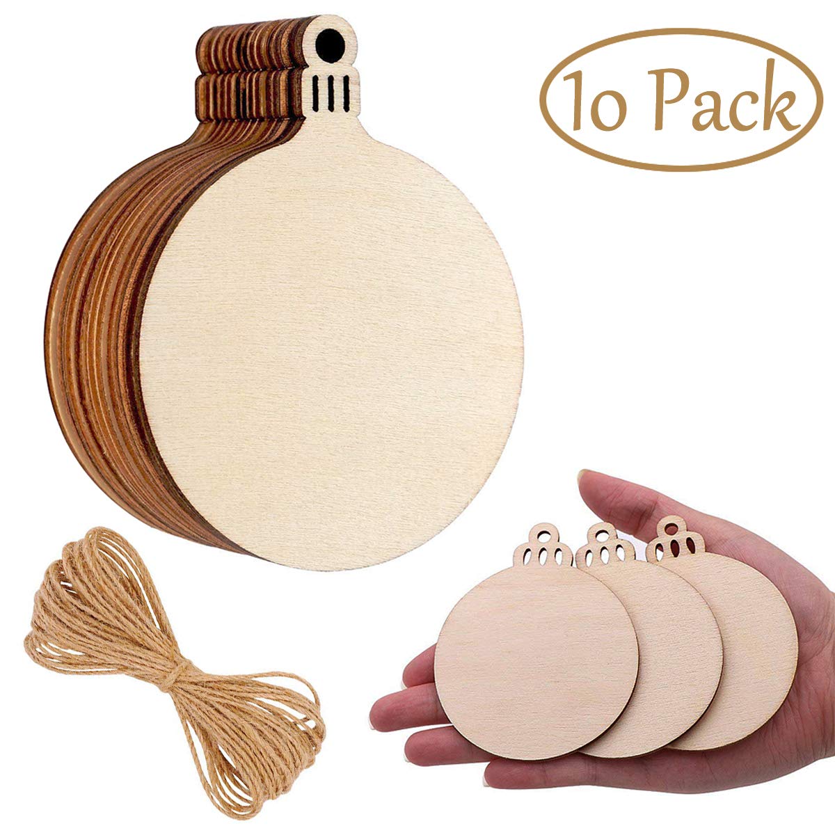 PartyYeah 10Pcs 2018 Christmas Round Wood Slices with Twines, 3.15inch Xmas Halloween Valentine Ornaments Ball Wooden Round Baubles, Ideal for Christmas Tree Hanging Decor& Art Crafts DIY Gift