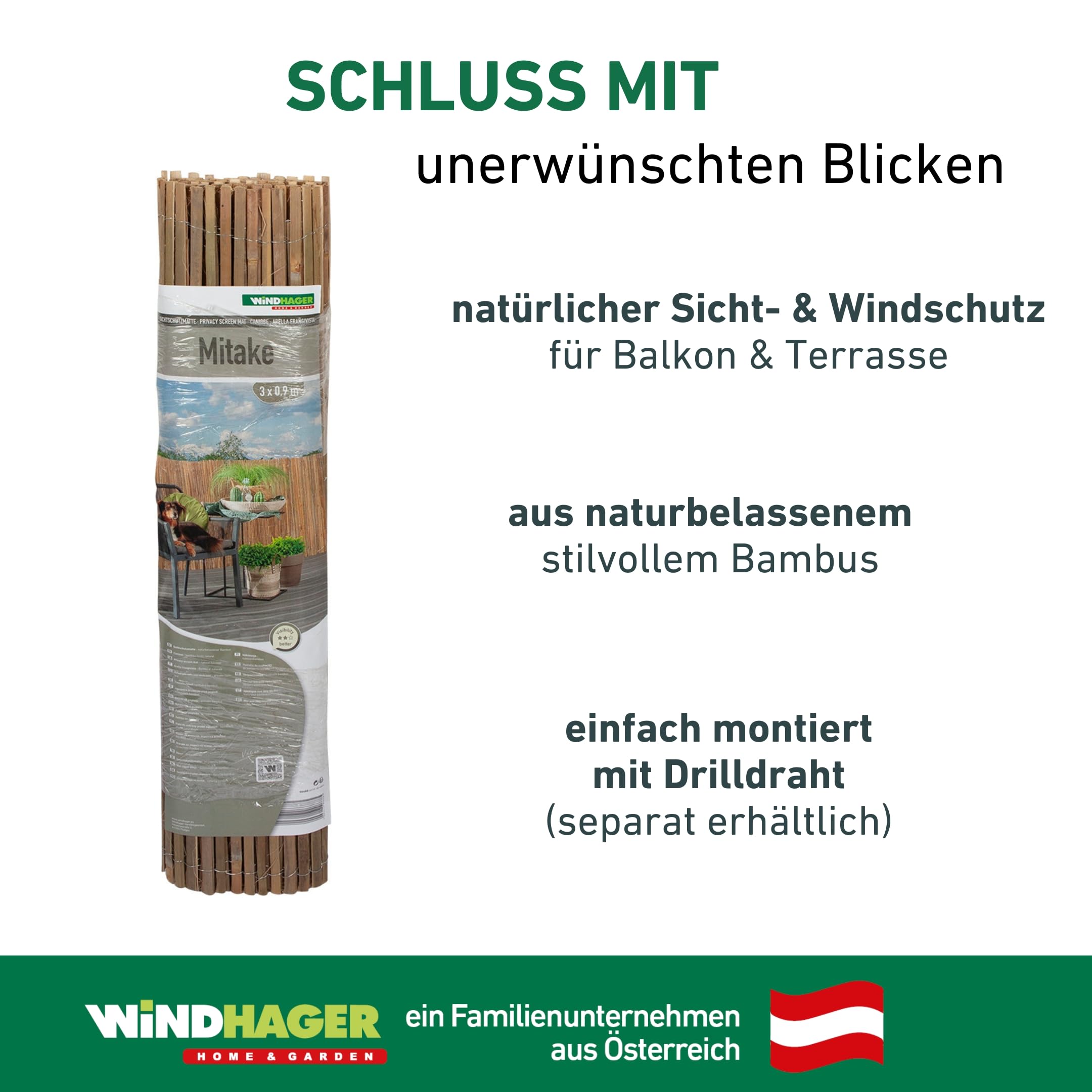 Windhager Sichtschutzmatte Mitake, Zaunmatte aus Bambus, Bambusmatte,  Sichtschutz-Zaun aus naturbelassenen Bambus, Blickschutz, 100 x 300 cm,  06684 : Amazon.de: Garten