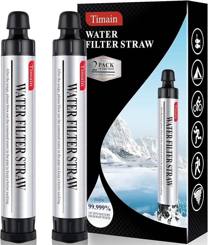 Paquete de 2 filtración de 4 etapas, pajita de filtro de agua de alto flujo, purificador de agua de supervivencia para kits de emergencia, viajes, camping, senderismo, pesca, caza