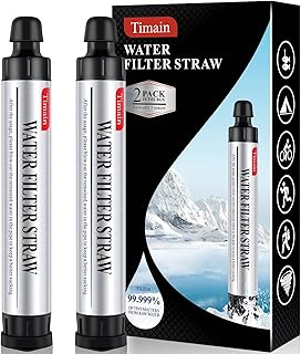 2 Pack Timain 4-Stage Filtration,High Flow Rate Water Filter Straw,Water Purifier Survival for Emergency Kits,Travel,Camping, Hiking,Fishing,Hunting (2)