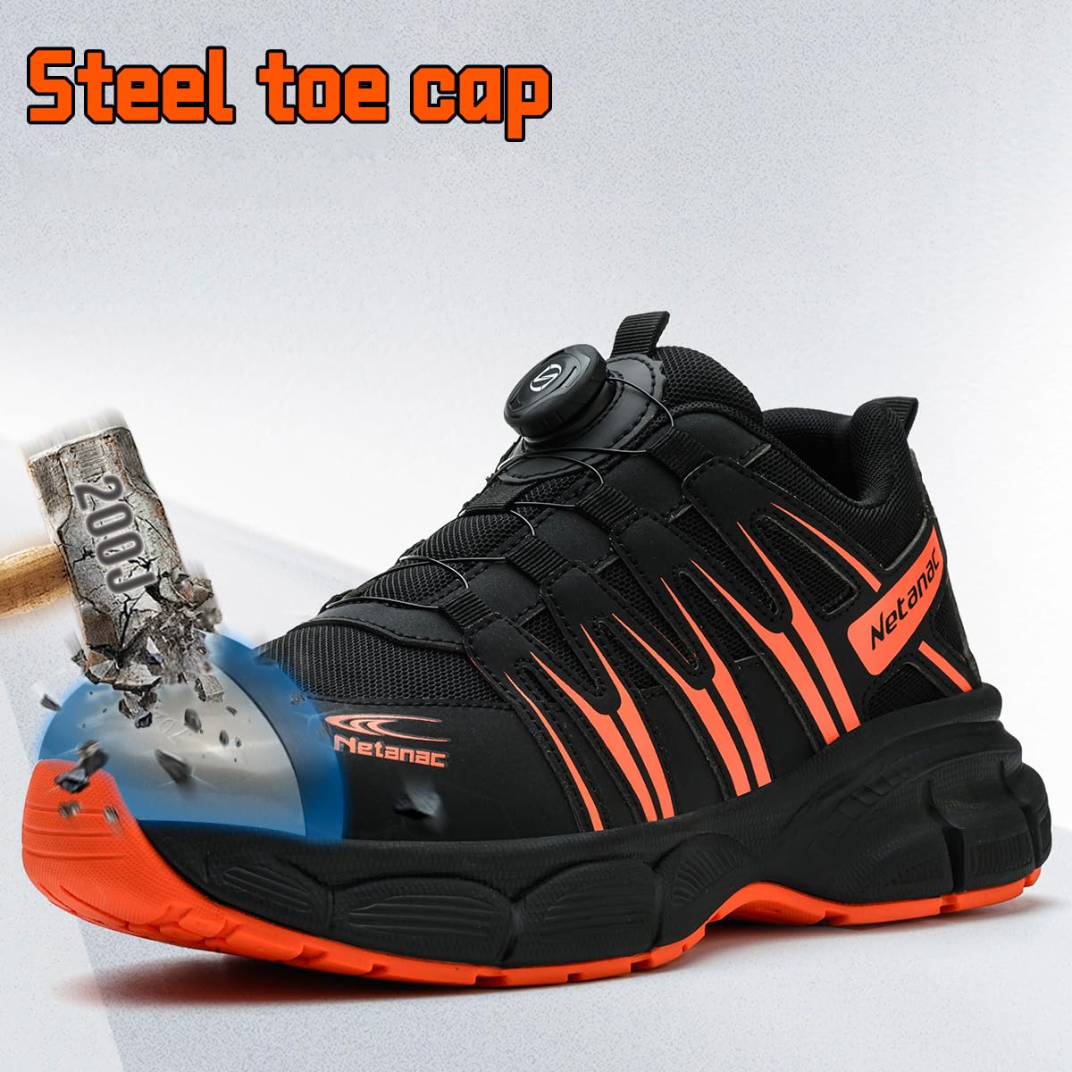 Zapatos de seguridad con puntera de acero para hombres y mujeres, zapatos de trabajo anchos transpirables con suela suave duradera, antideslizantes y cómodos para construcción industrial