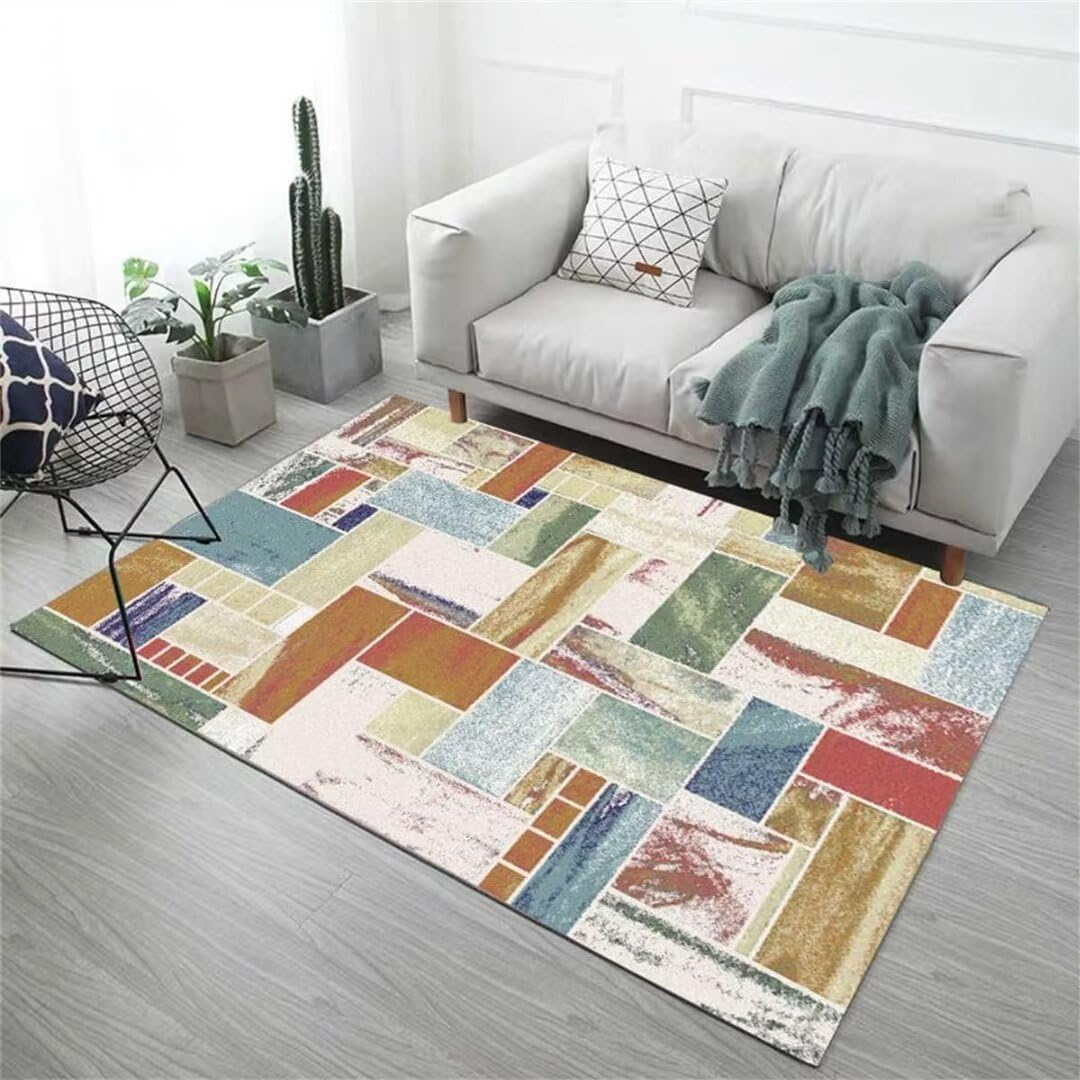 Tapis de salon géométrique bleu rectangulaire pour decoration chambre