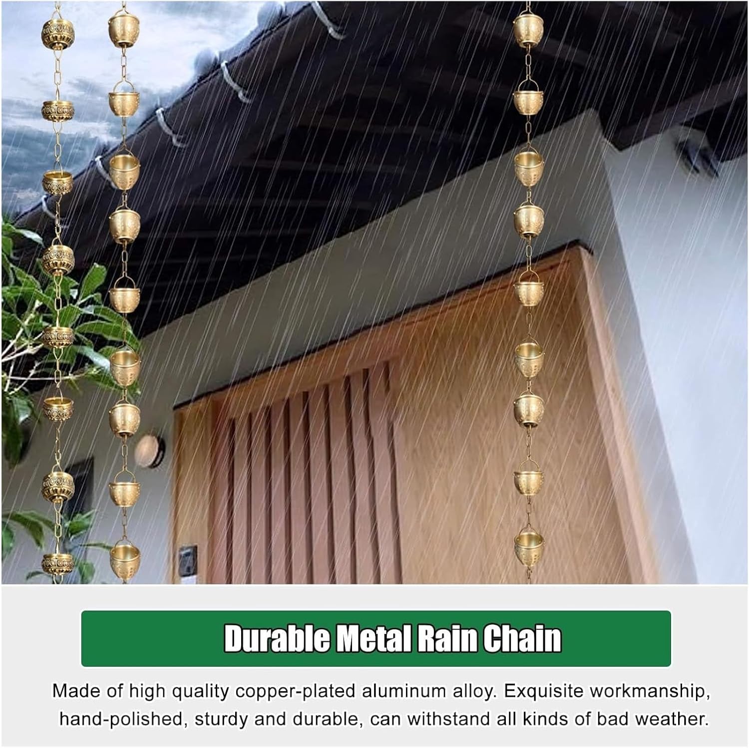 Rain Chains，Decor Rain Chain ， Hanging Rain Chain Aluminum, Decorative Water Catcher Copper-Plated Cup, Heavy Rain Water Chain(Ligjt Grey,4.5m/14.7ft)