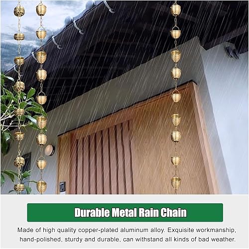 Miniatura 3 de EliteBloom Rain Chains,Rain Catcher Chain, Hanging Rain Chain Aluminum, Decorative Water Catcher Copper-Plated Cup, Heavy Rain Water Chain,B-26m85ft
