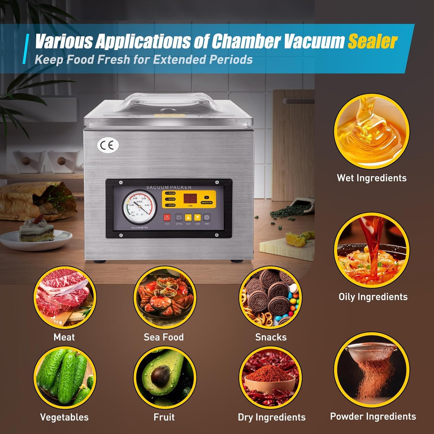 Envasadora al Vacío de Acero Inoxidable,Máquina de Vacío Profesional 220 V Embasadoras Vacio Selladora Conservación Alimentos 3 en 1 Adecuado Cocina doméstica,Hostelería