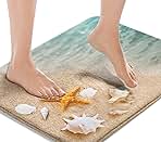 Britimes Bath Mat for Bathroom, Beach Starfish Sea Shell Washable Cover Floor Rug Carpets Floor Mat Bathroom Decorations 16x24 Inches for Kitchen Bedroom Indoor