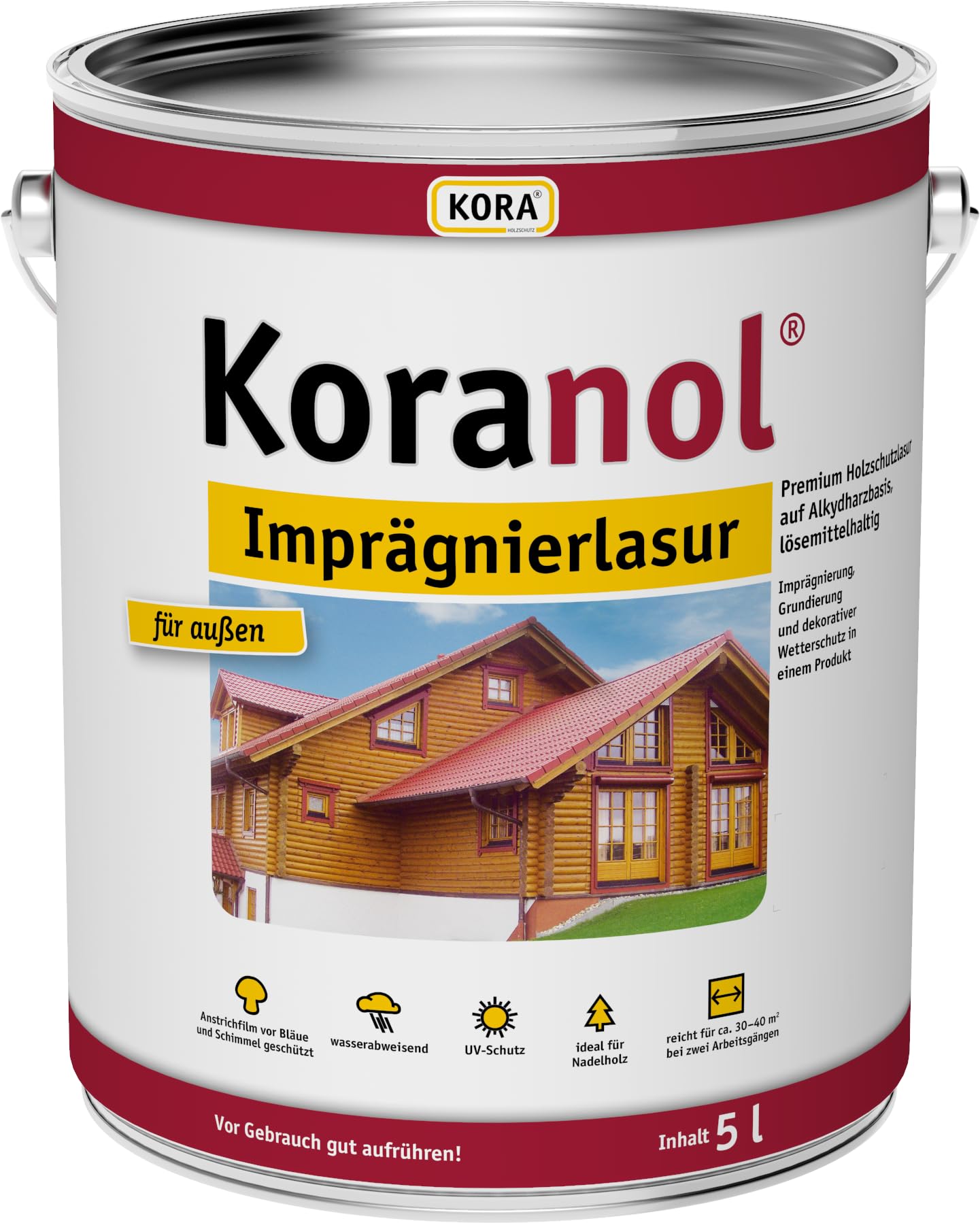 KORA® Koranol® Imprägnierlasur – wetterfeste Holzschutzlasur für Außenholz – wasserabweisend & UV-beständig – ideal für für Zaun, Balkon, Holzfassade & Blockhaus (Anthrazit, 5 Liter)