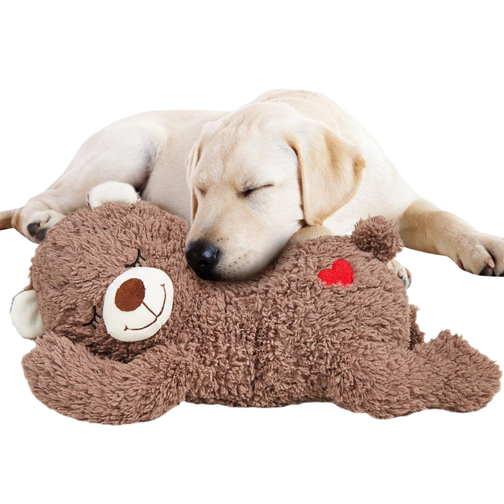 BnyHjir Soothing Dog Heart Beat Plush Bear Toy for Pets, Anxiety Relief and Calming Aid, Soft Sleeping Buddy Behavioral Aid With Heartbeat for Dogs and Cats