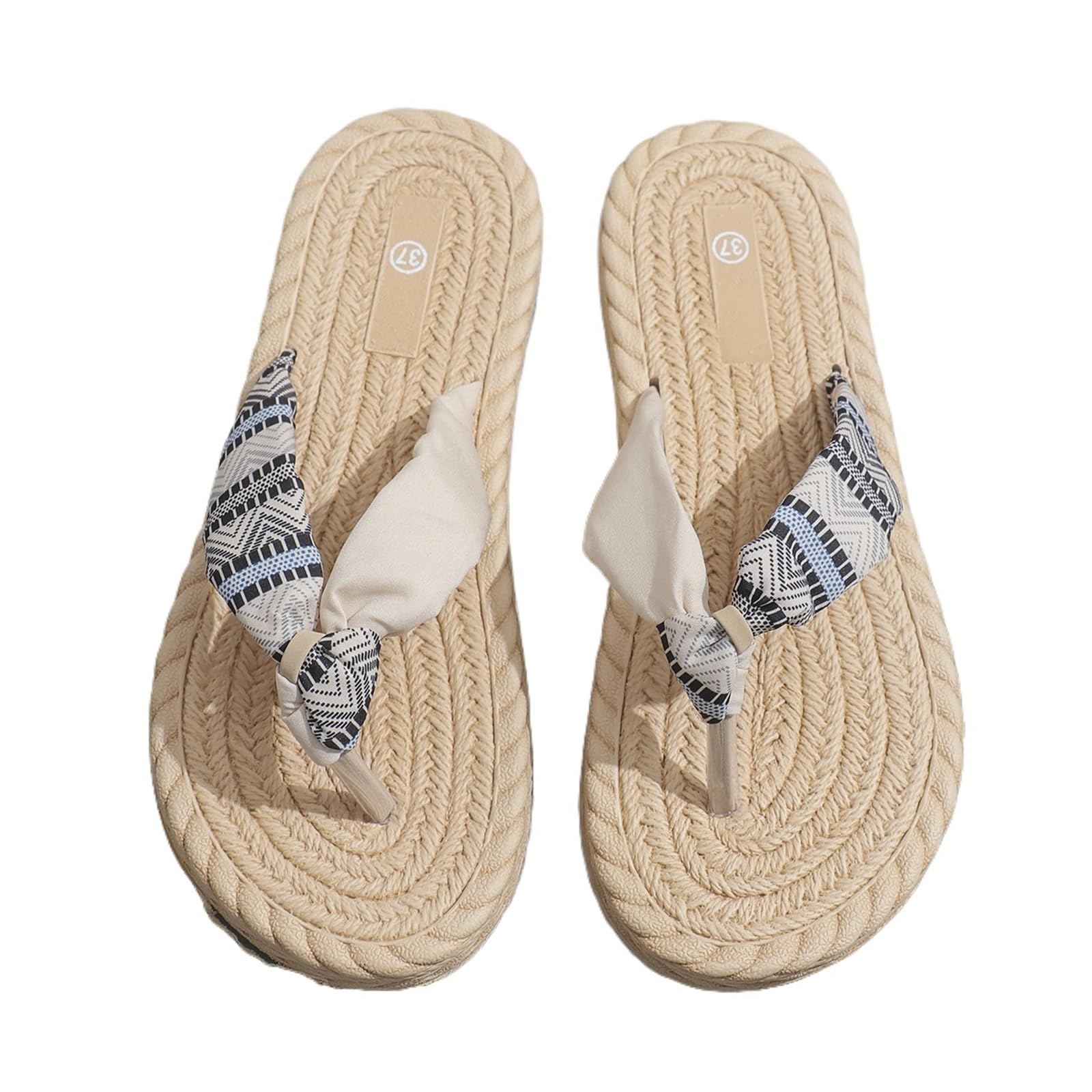 GIJMZY Women's Trend Ethnic Graffiti Anti-slip Wear-resistant Soft Sole Anti-linen Flip-flops(37)