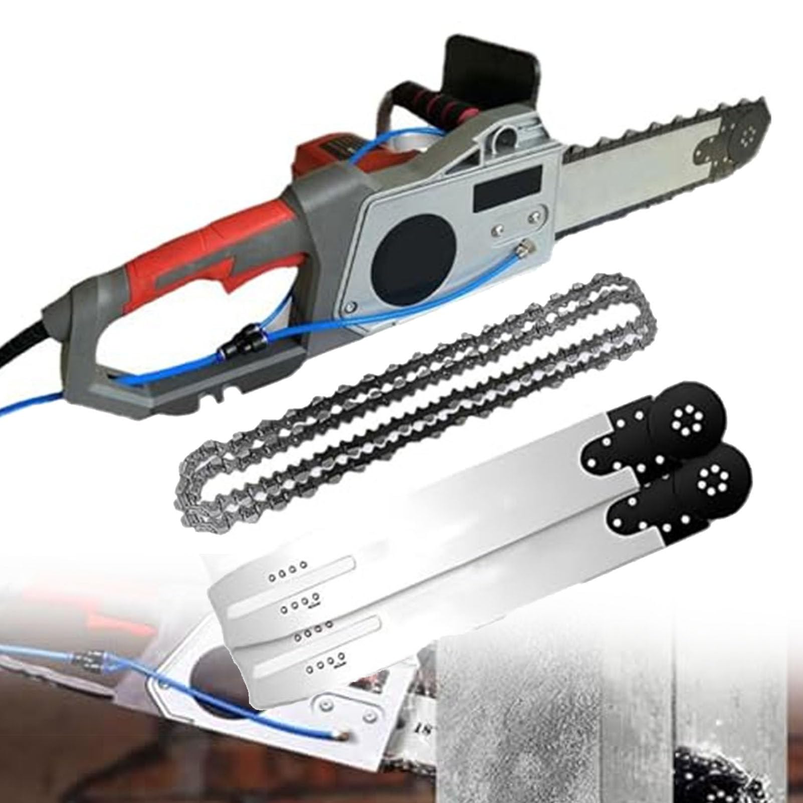 Motosierra eléctrica con bomba de agua y 2 cadenas/2 barras guía, cortadora de muros eléctrica para granito, hormigón y mármol, equipo industrial para cortar hormigón y mampostería,Depth35cm