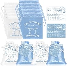 FYSUIMU 12Pcs Bachelorette Hangover Bags Last Toast on The Coast Drawstring Storage Bags with Gift Tags Blue White Bachelorette Party Favor Bag Kit for Coastal Beach Bach Party Supplies