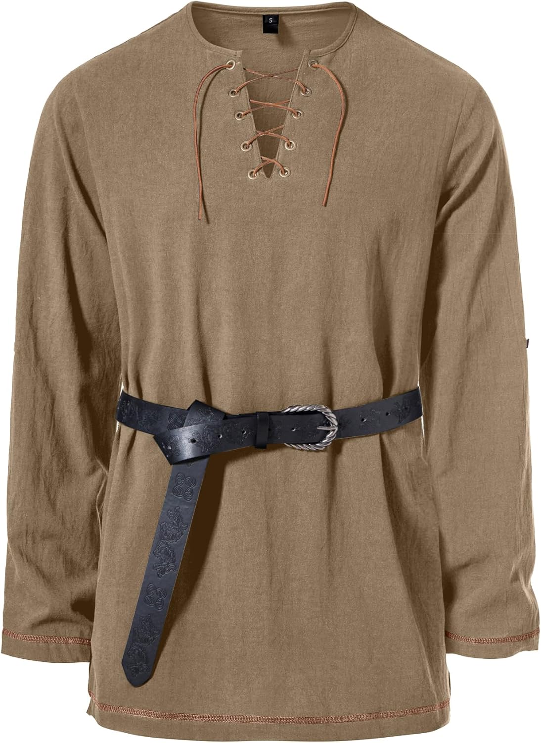 JEMITOP Men's Pure Cotton Vintage Lace Up Shirts for Pirate Renaissance Viking Medieval Costume Without Belt