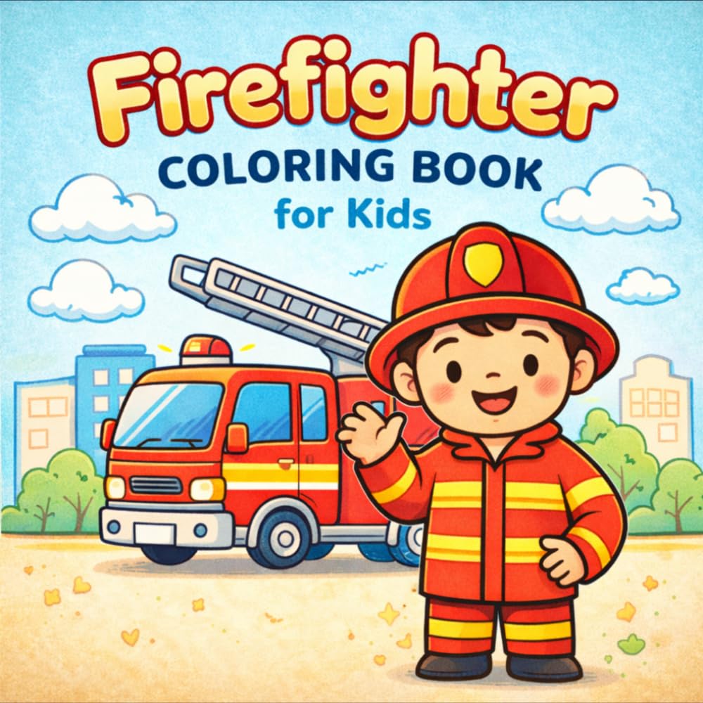 Firefighter Coloring Book for Kids: Fun and Friendly Fire Truck Adventures with Brave Firefighters - Single-Sided Black Pages to Prevent Bleed-Through