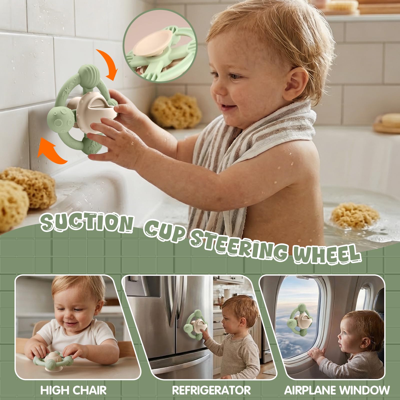 Giocattoli da Bagnetto per Bambini, Giochi Bagnetto Neonato in Silicone con Volante Giocattolo, Tazza Impilabili e Giocattoli Animali, Senza Bisfenolo A, Giocattolo a Acqua per Bagno Piscina Spiaggia