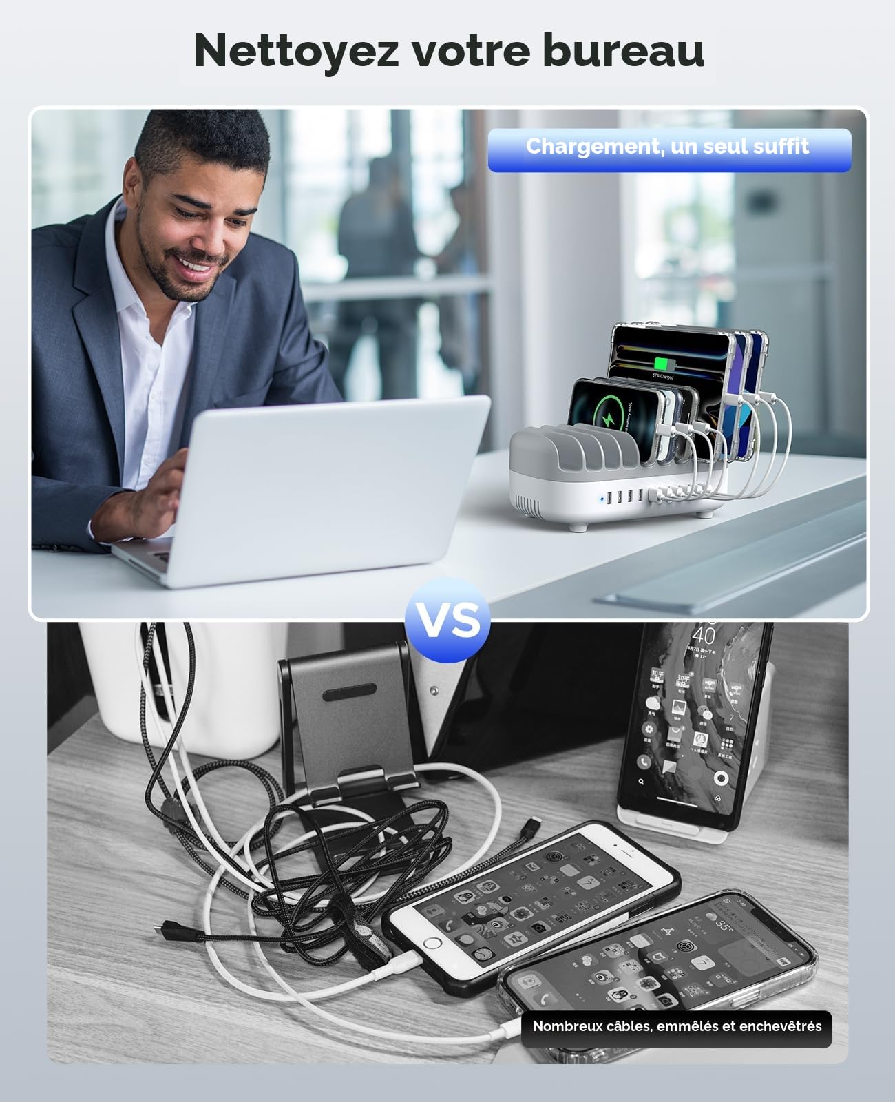 ORICO 120W Station De Charge pour Plusieurs Appareils, Nouvelle Mise ¨¤ Niveau 10 Ports USB Charging Station avec Ventilateur De Refroidissement, Compatible avec iPhone,iPads, Android et Tablettes
