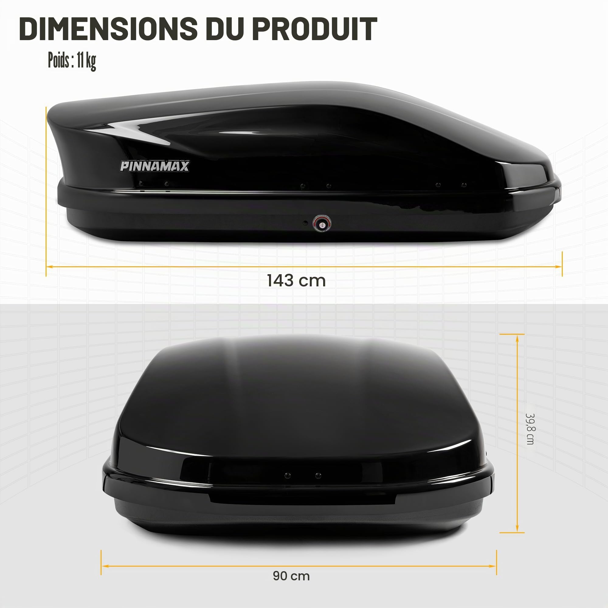 Coffre de toit verrouillable - 360 l - Ouverture des deux côtés - Coffre de toit étanche pour barres de toit, coffre de toit pour SUV, break, van (360 l)