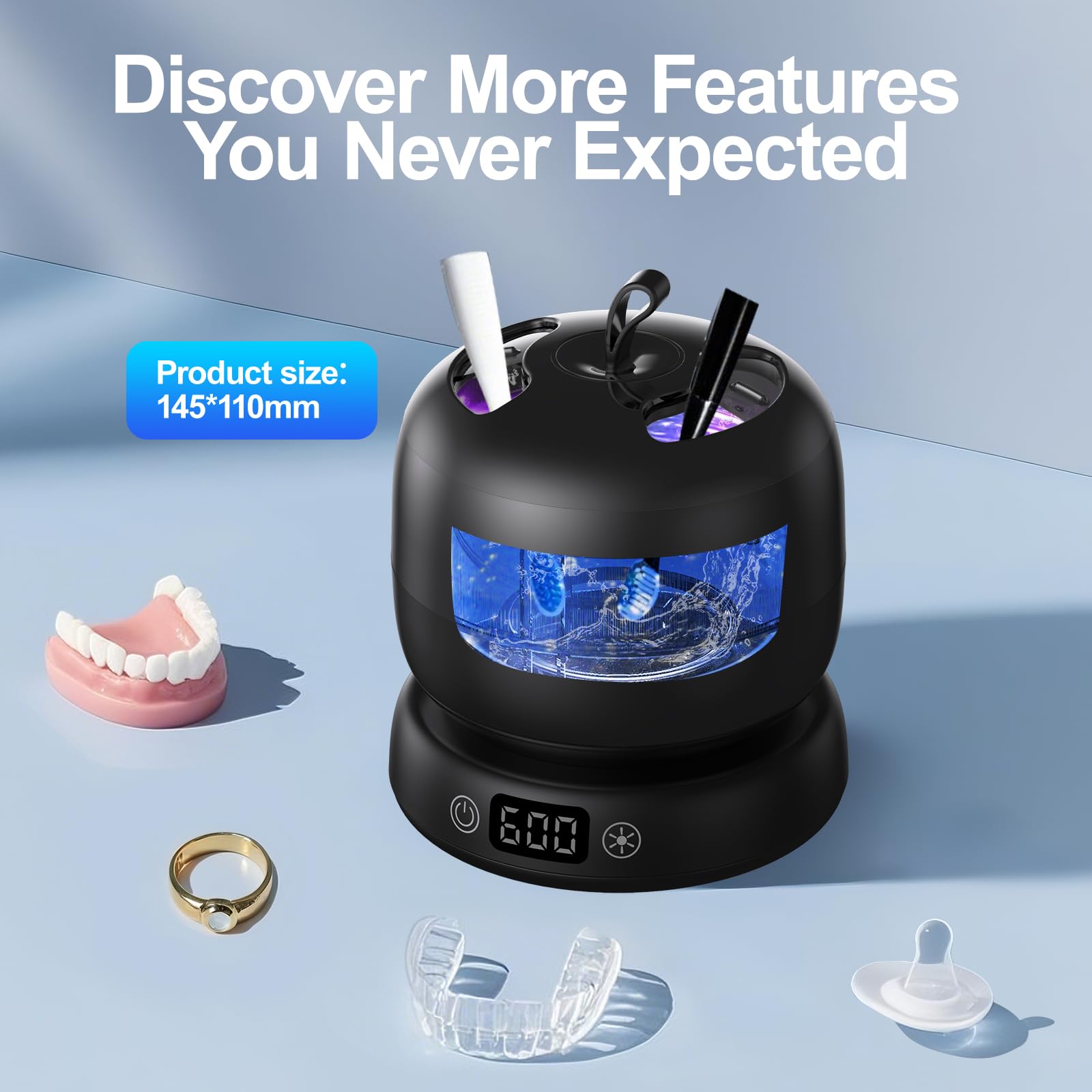 Máquina limpiadora de retenedores divididos para limpiador ultrasónico impermeable Invisalign para protector bucal/alineador/ejercitador de mandíbula/prótesis/dispositivo antironquidos, intensidad de
