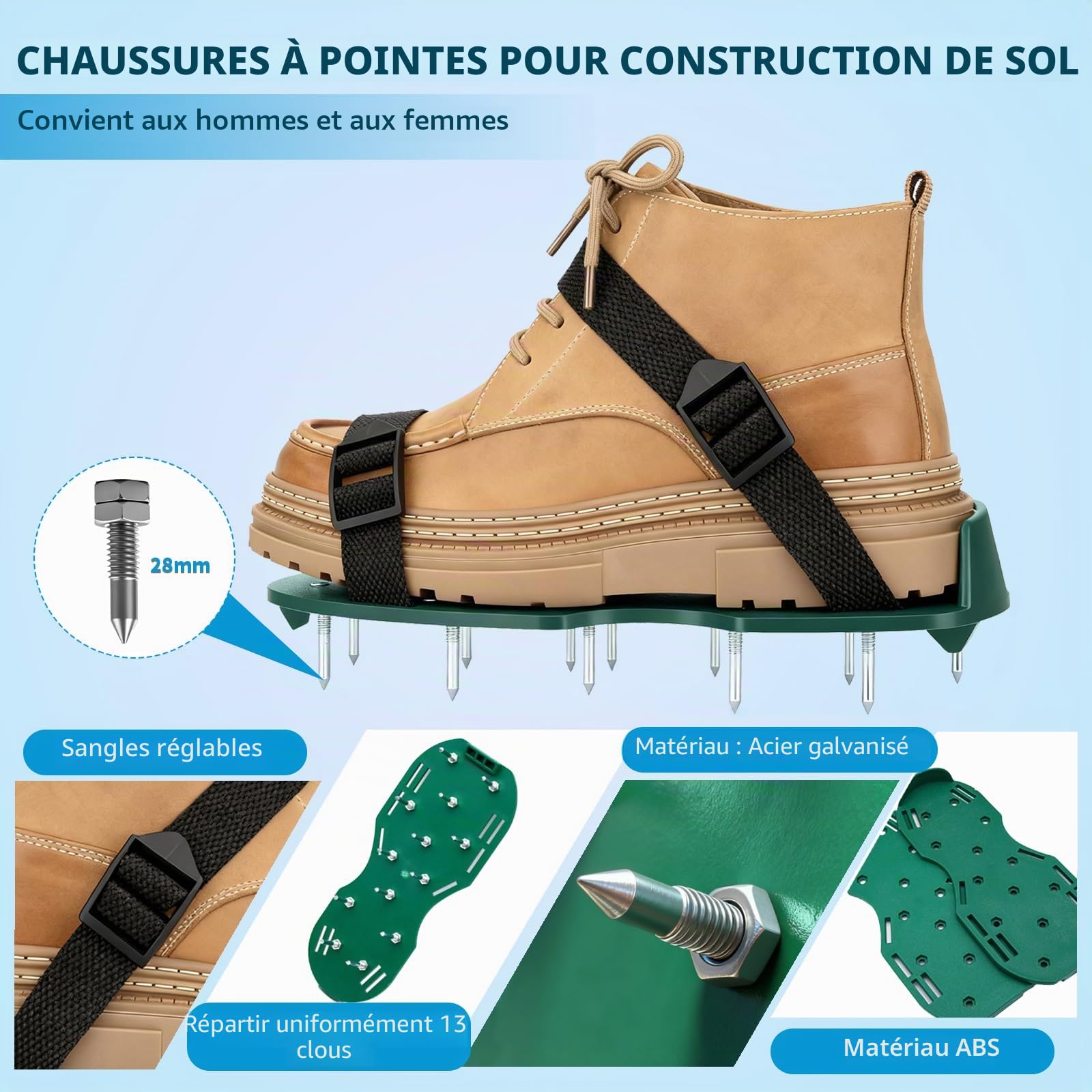 Kit D'outils de Ciment Autonivelant, Kit outils ragréage avec Rouleau Debulleur Ragreage, Rouleau Peinture, Truelle, Perche Telescopique, Autonivelant Grattoirs, Chaussures à pointes et Gants
