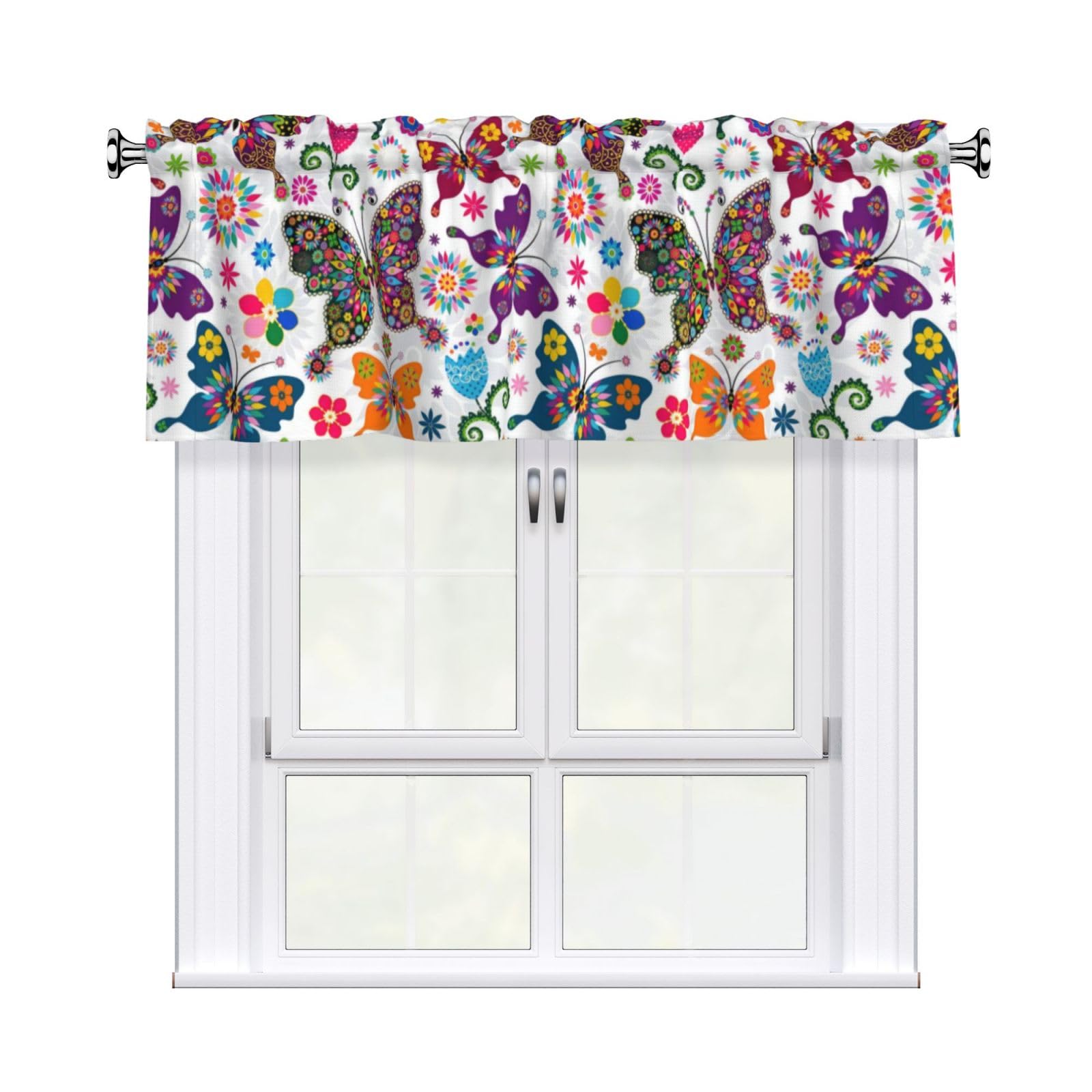 YYHHAOFA Spring Floral Butterfly Prints Durable Kitchen Window Layer – 54x18 Inch 100% Polyester Valance with Precision Construction