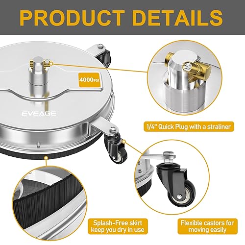 Miniatura 3 de EVEAGE Limpiador de superficie de lavadora a presión de 16.5 pulgadas, limpiador de superficie de lavadora eléctrica con 2 varitas de extensión,