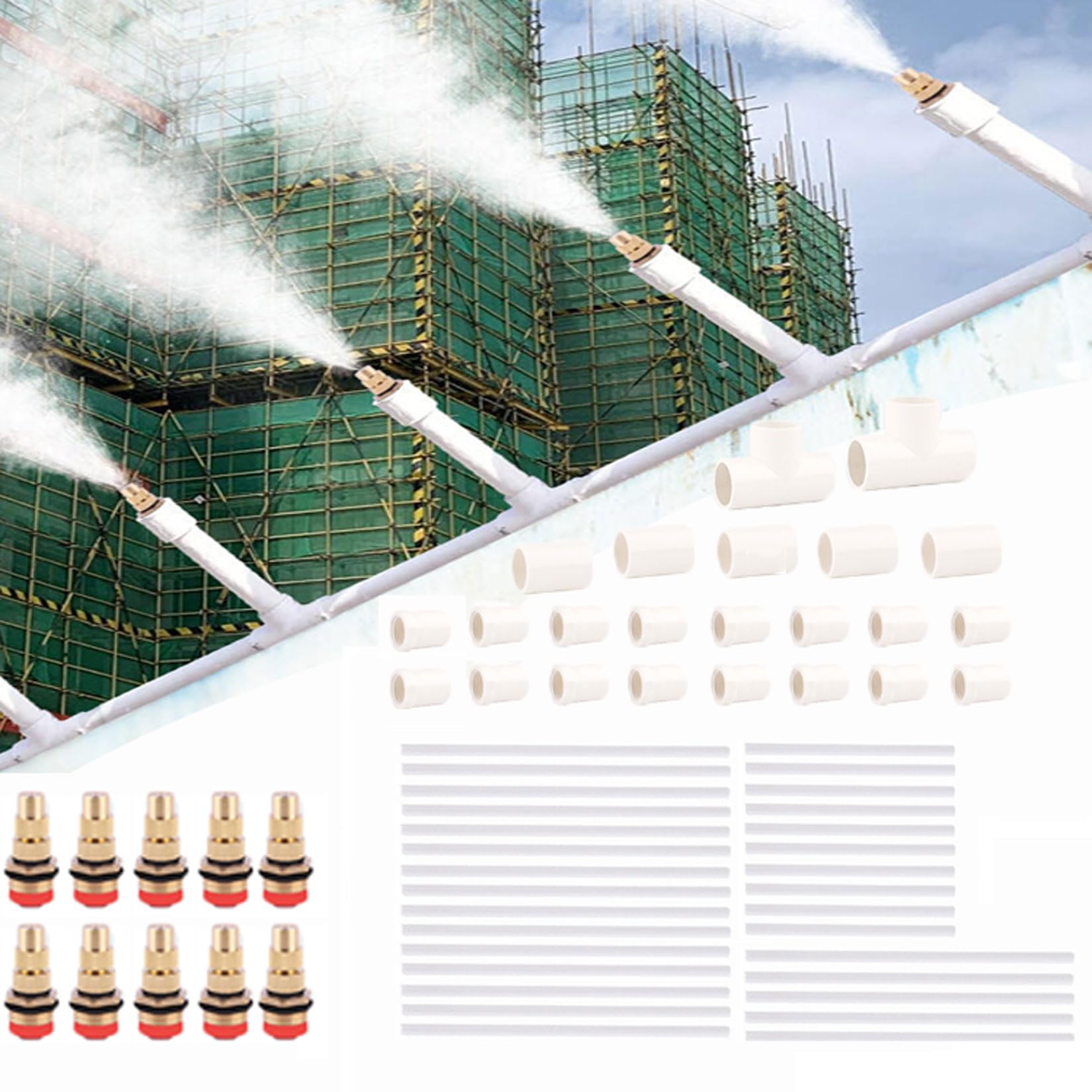 Sisteme de refrigeración de nebulización para Obras de construcción, a Prueba de Polvo, Kit Nebulizador Terraza Jardín con Ajustable Boquilla, Boquilla Kit de Riego Automático (Size:30m)