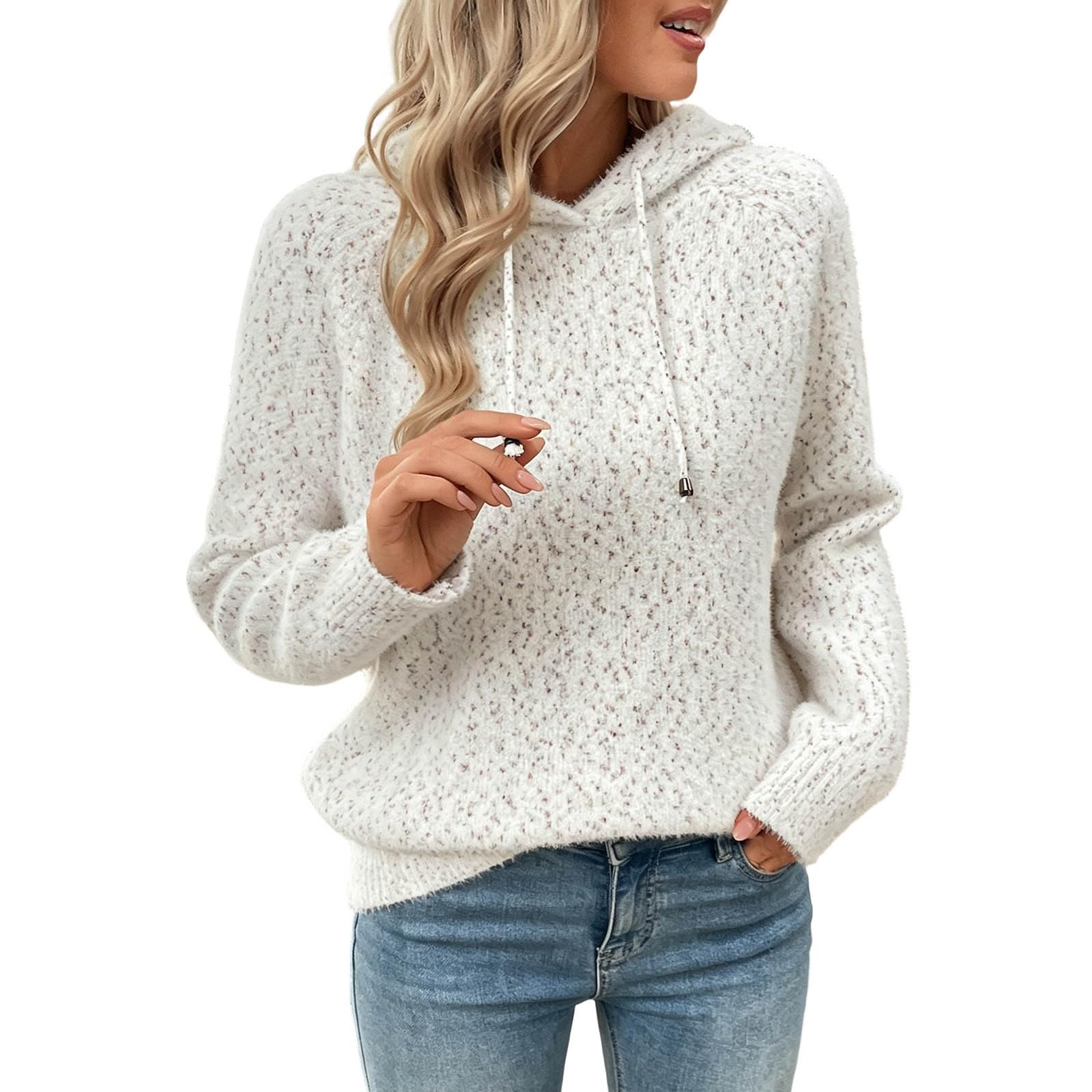 Pullover Damen Elegant Strickpullover mit Kapuze Winterpullover Warm
