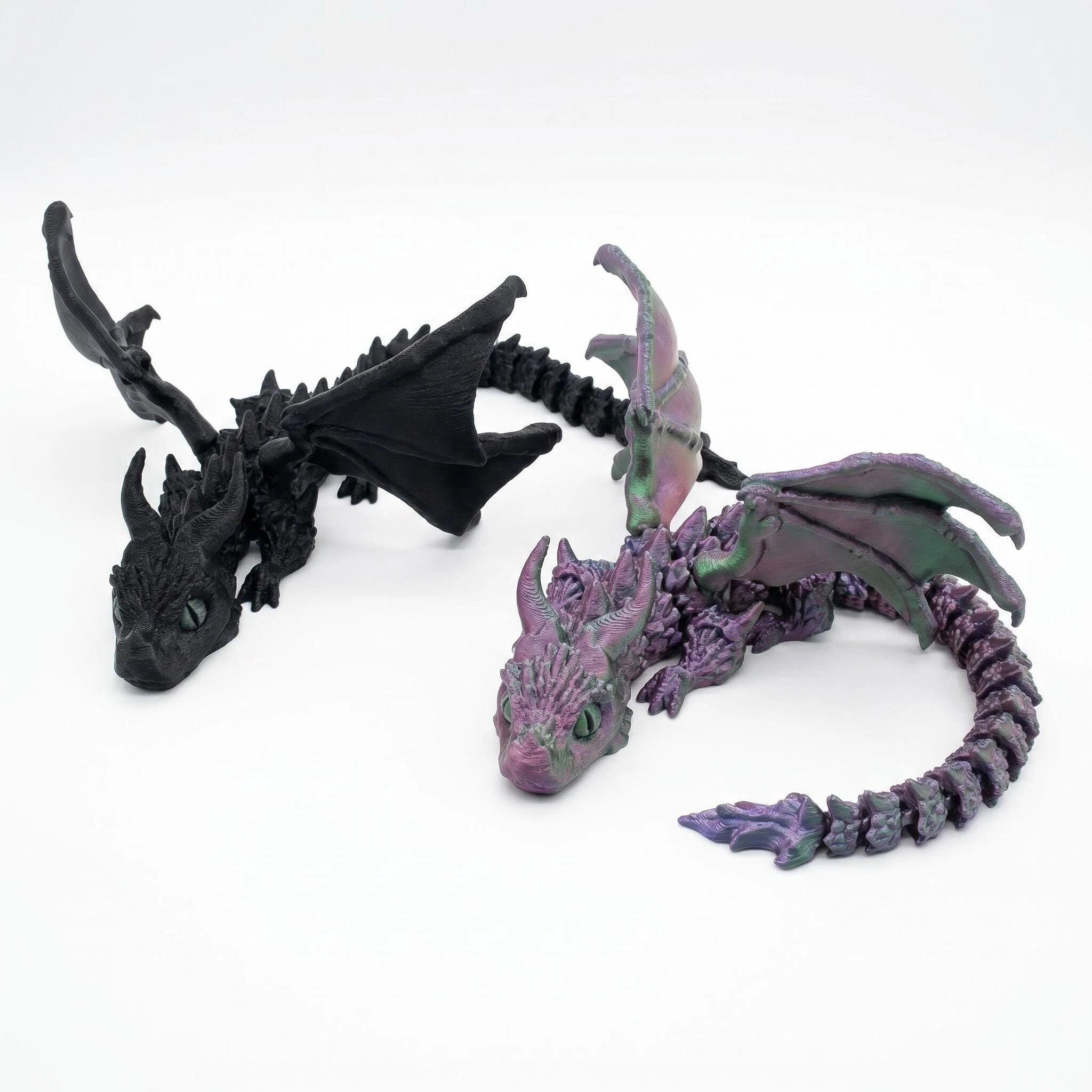 Copbopwn 2 Pcs 8.66 Inch Large 3D Printed Dragon Toy Flexible Bendable Body & Gradient Color Poseable Winged Dragon for Display Fidget Toy and Fantasy Decor for Teens & Adults (SETB)