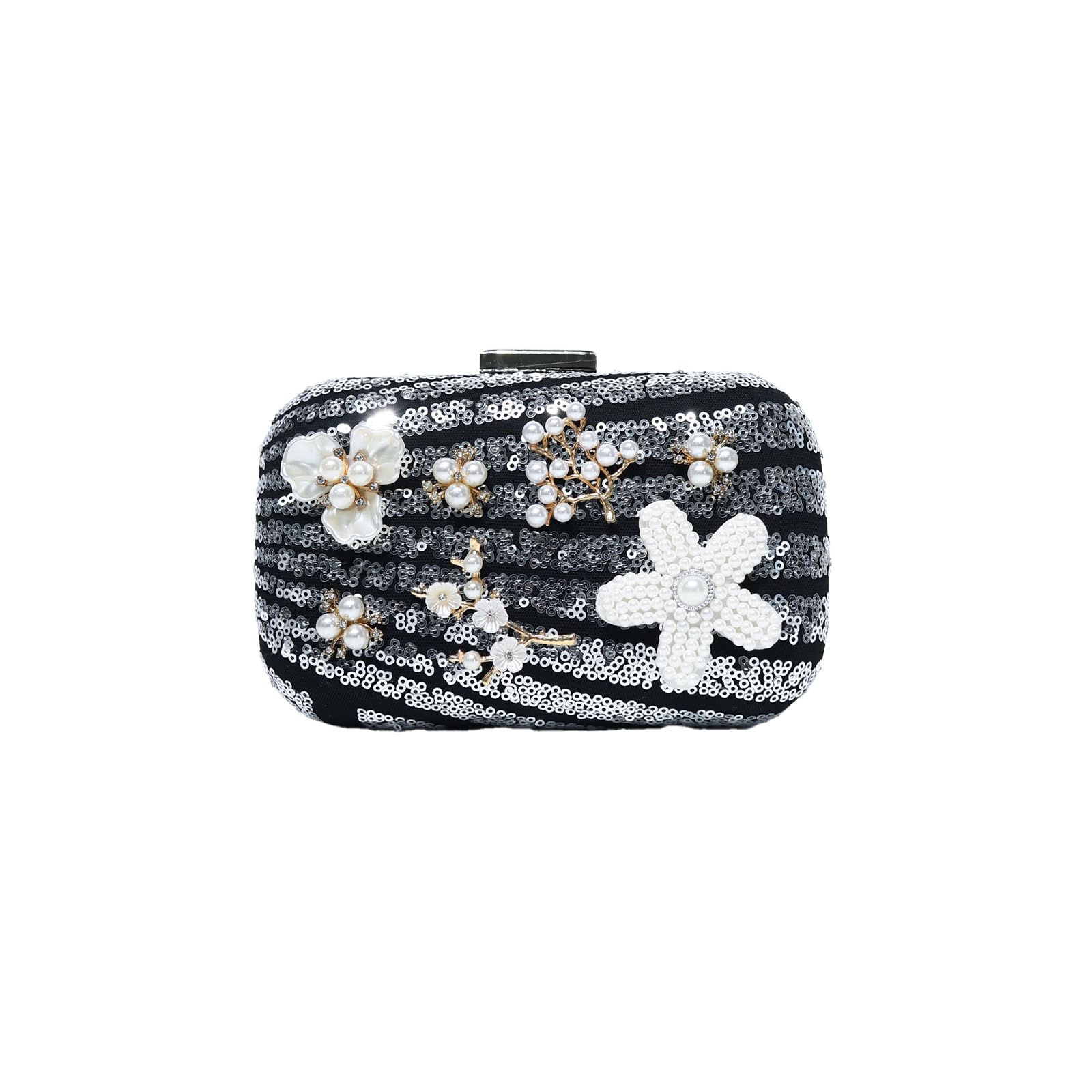 CORIOS Borsetta da Sera con Fiori Donna Clutch con Paillettes Elegante Perline Borsa a Spalla a Tracolla Pochette Piccolo con Catena Gorgeous Borsa Sposa per Cocktail Festa Ballo